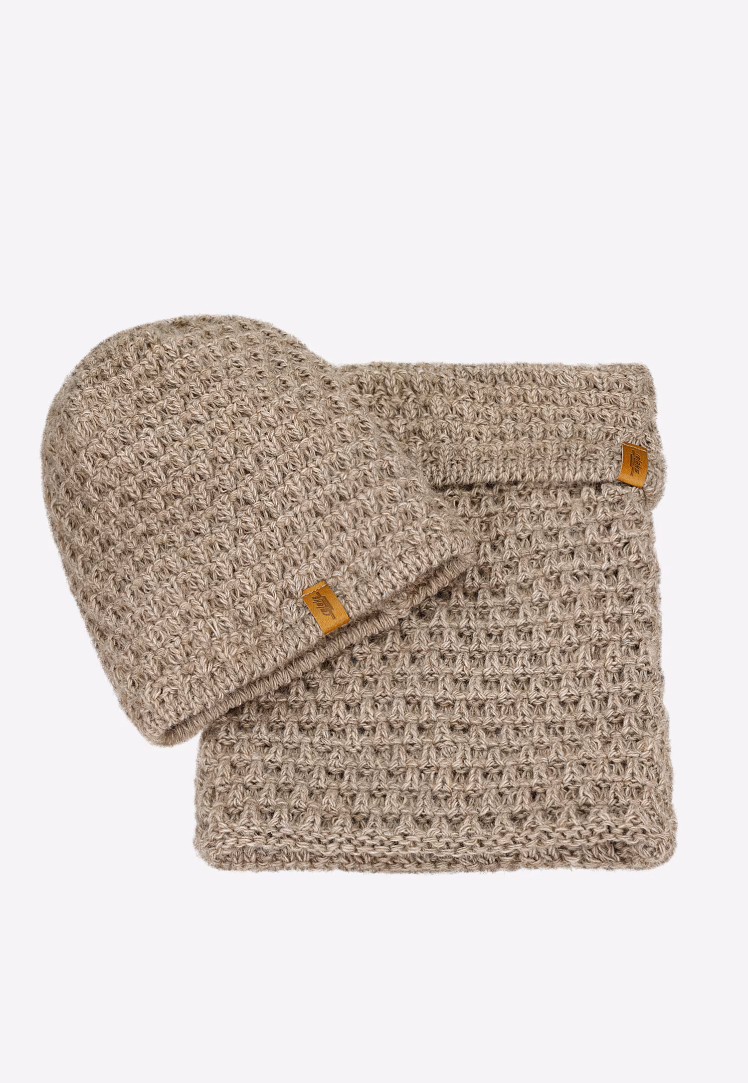 RELAKS zestaw zimowy czapka + komin w kolorze ciemnobeżowym