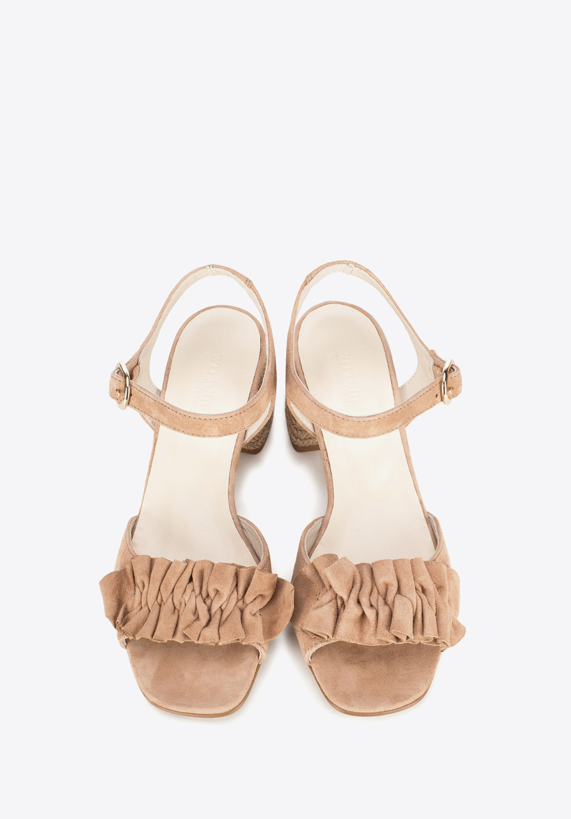 Damskie sandały zamszowe z marszczeniem