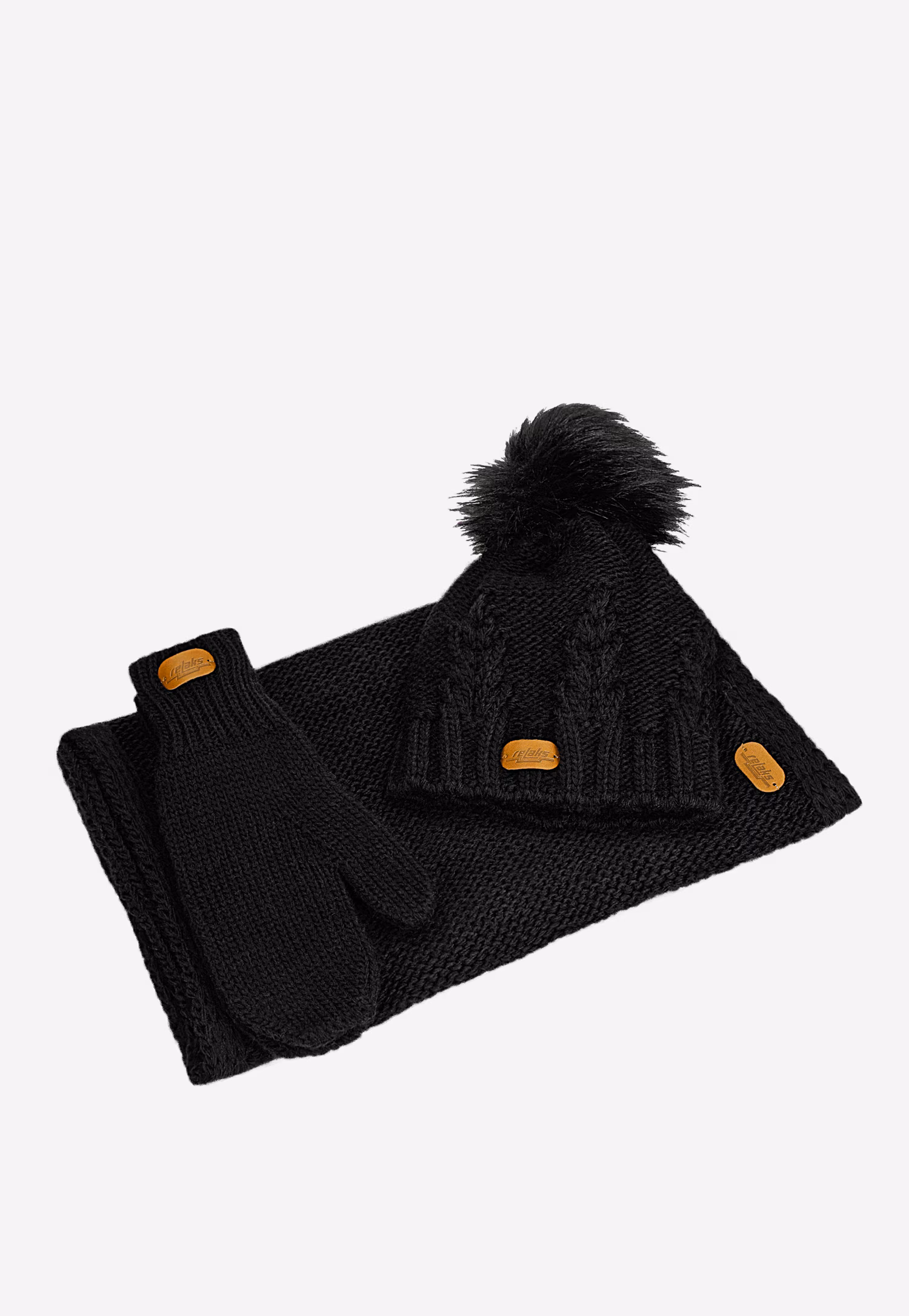 RELAKS zestaw czapka + komin + rękawiczki w kolorze beżowym