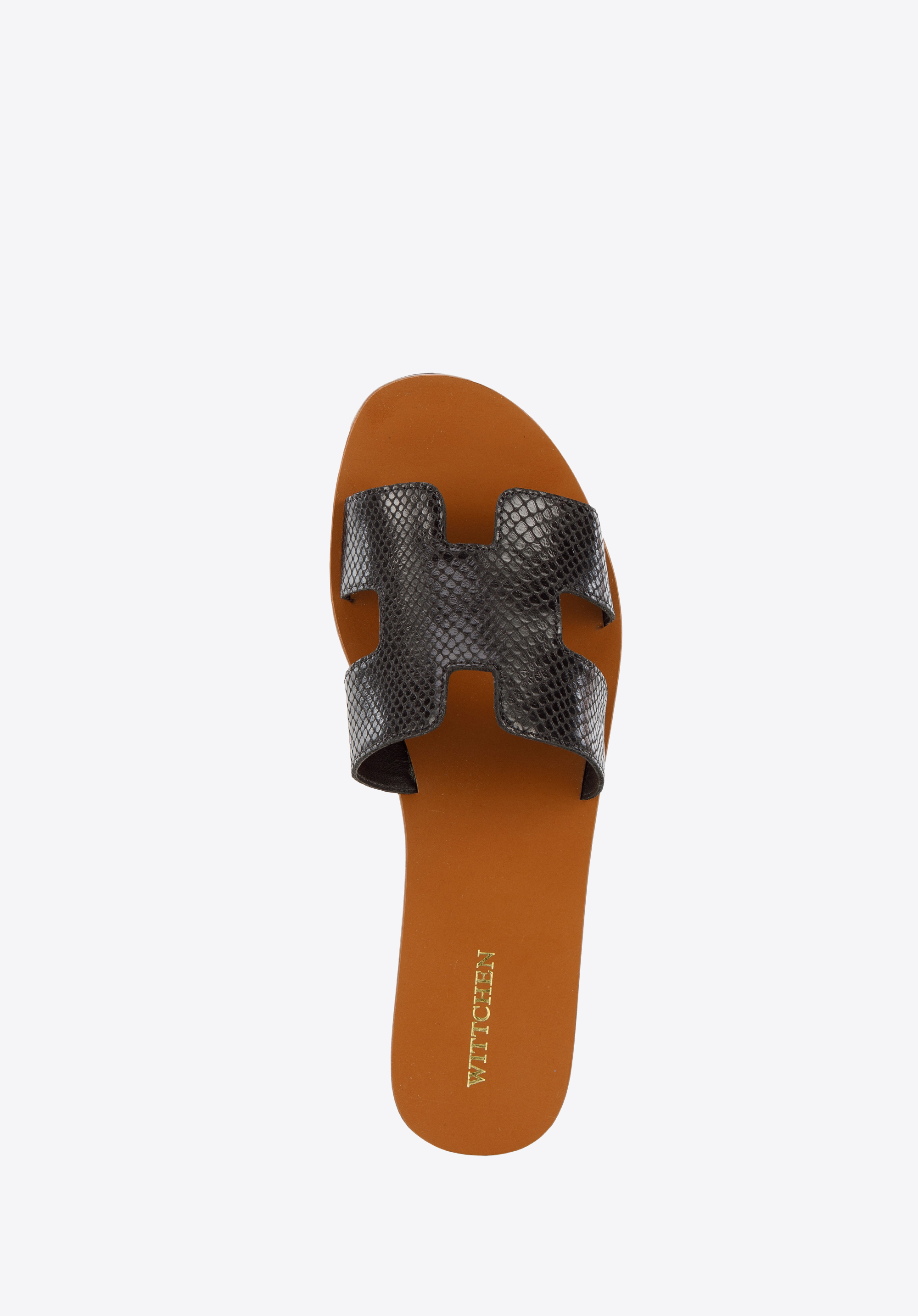 Damskie klapki skórzane z przodem w literę H