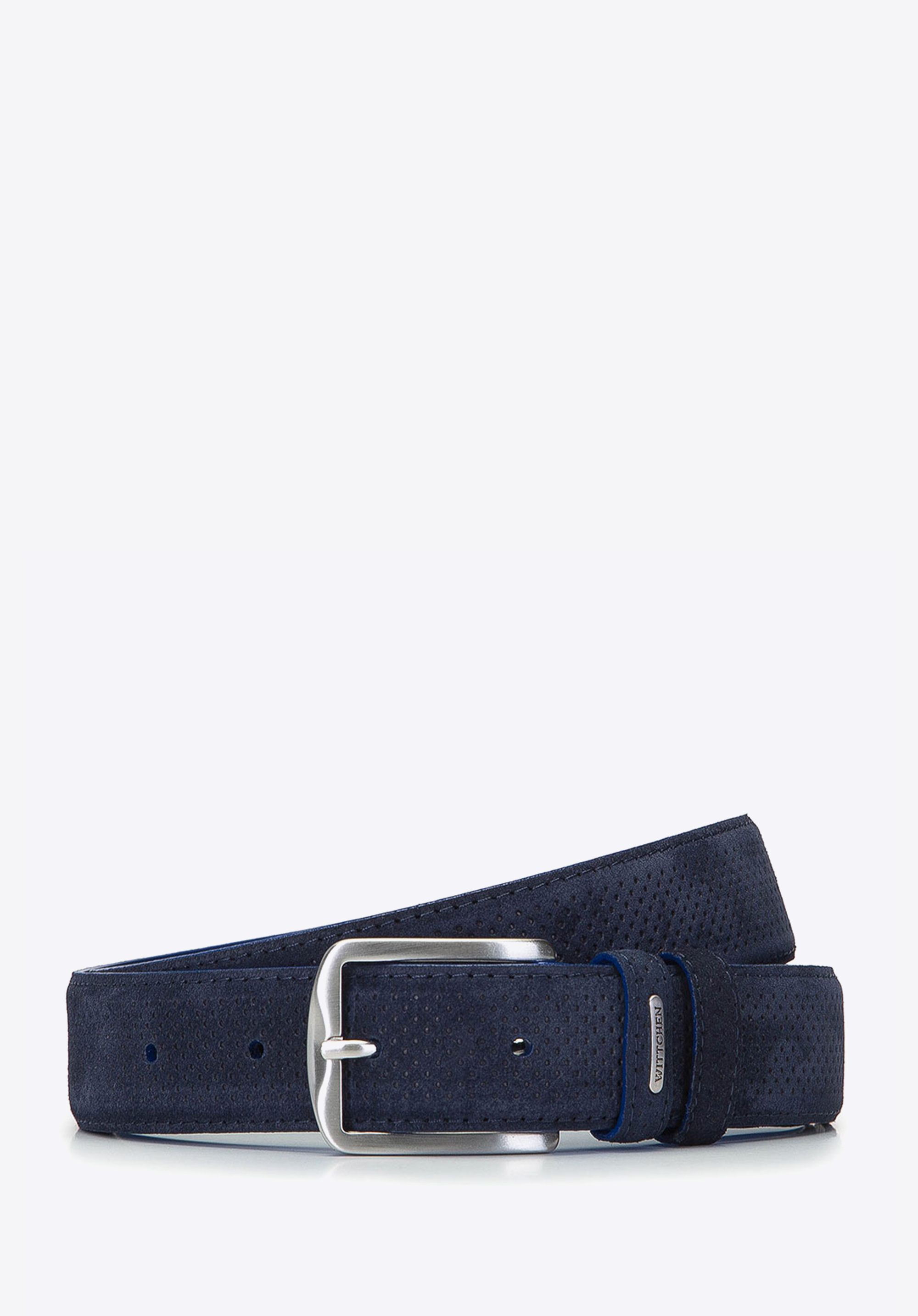 Męski pasek z perforowanej skóry welurowej