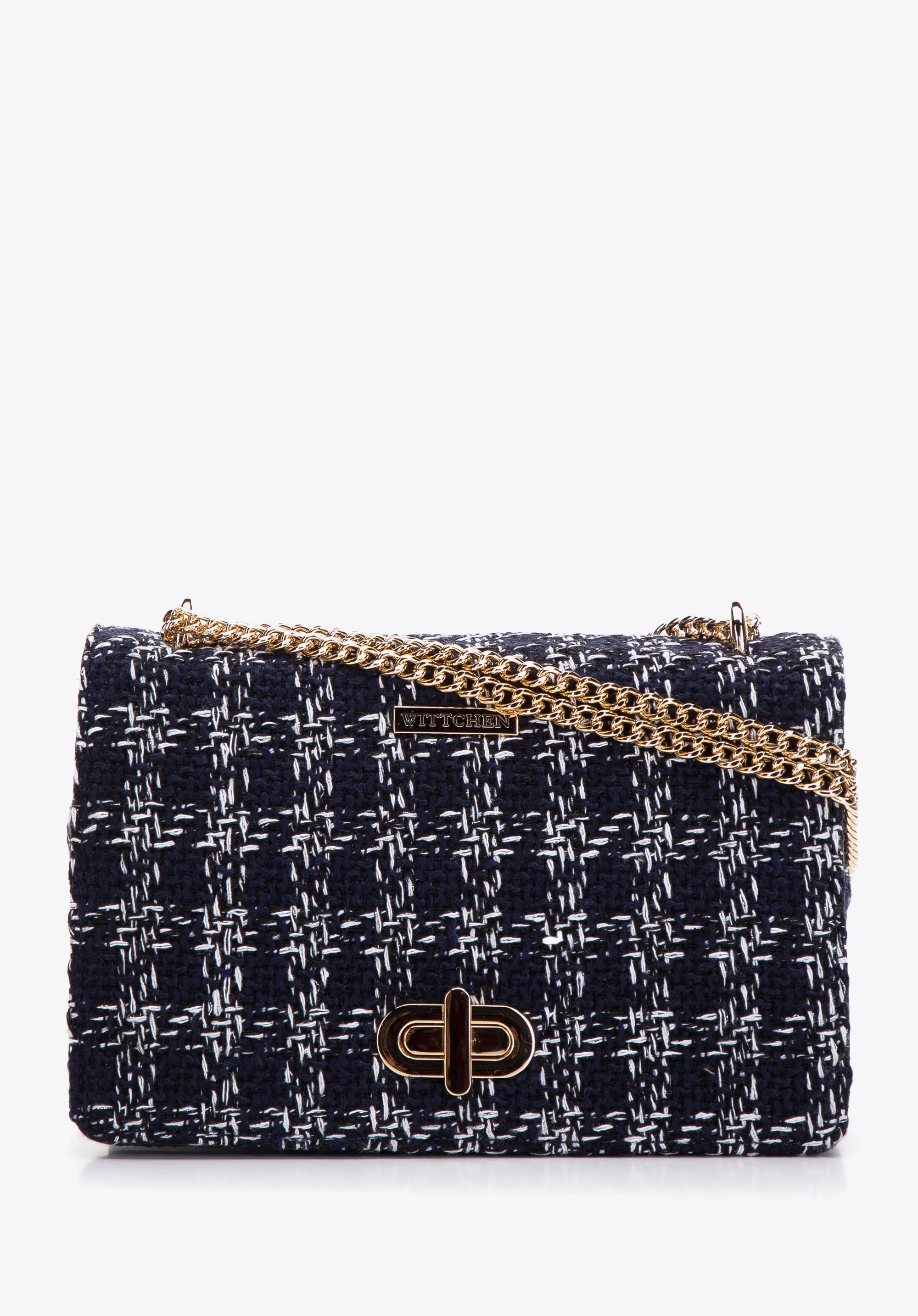 Damska minitorebka ze wstawką z tkaniny bouclé