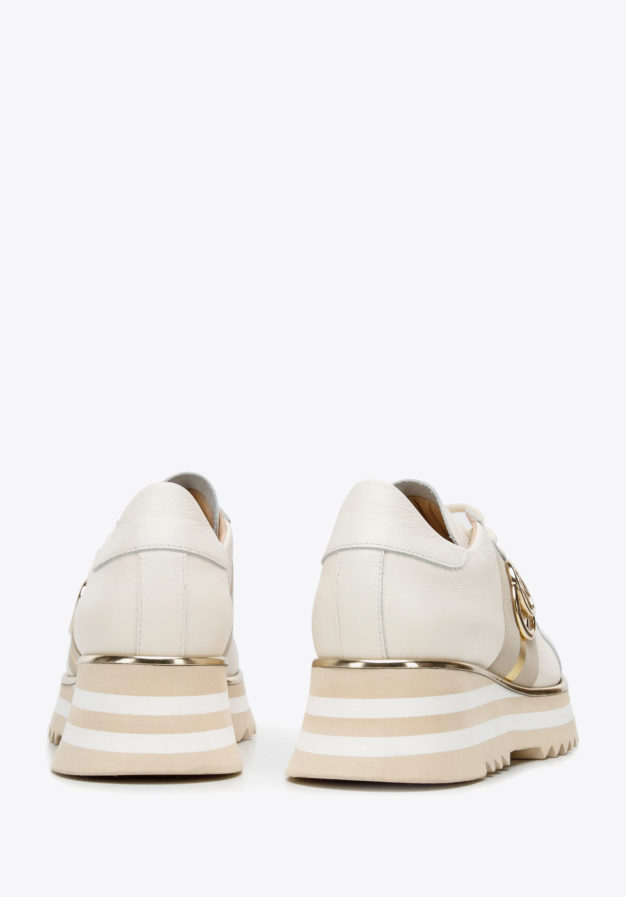 Damskie sneakersy skórzane z klamrą na platformie w pasy