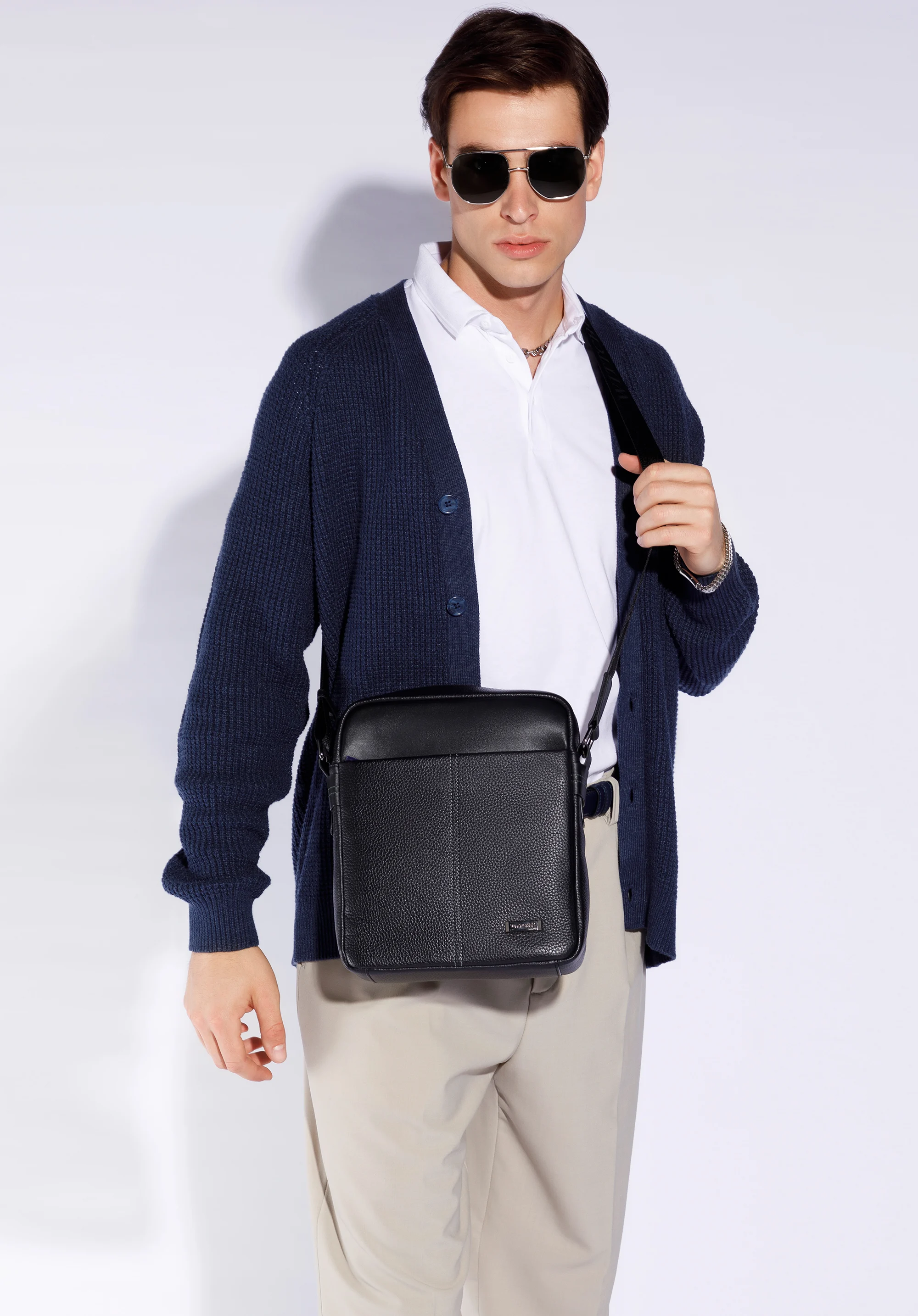 Męska listonoszka ze skóry o dwóch fakturach