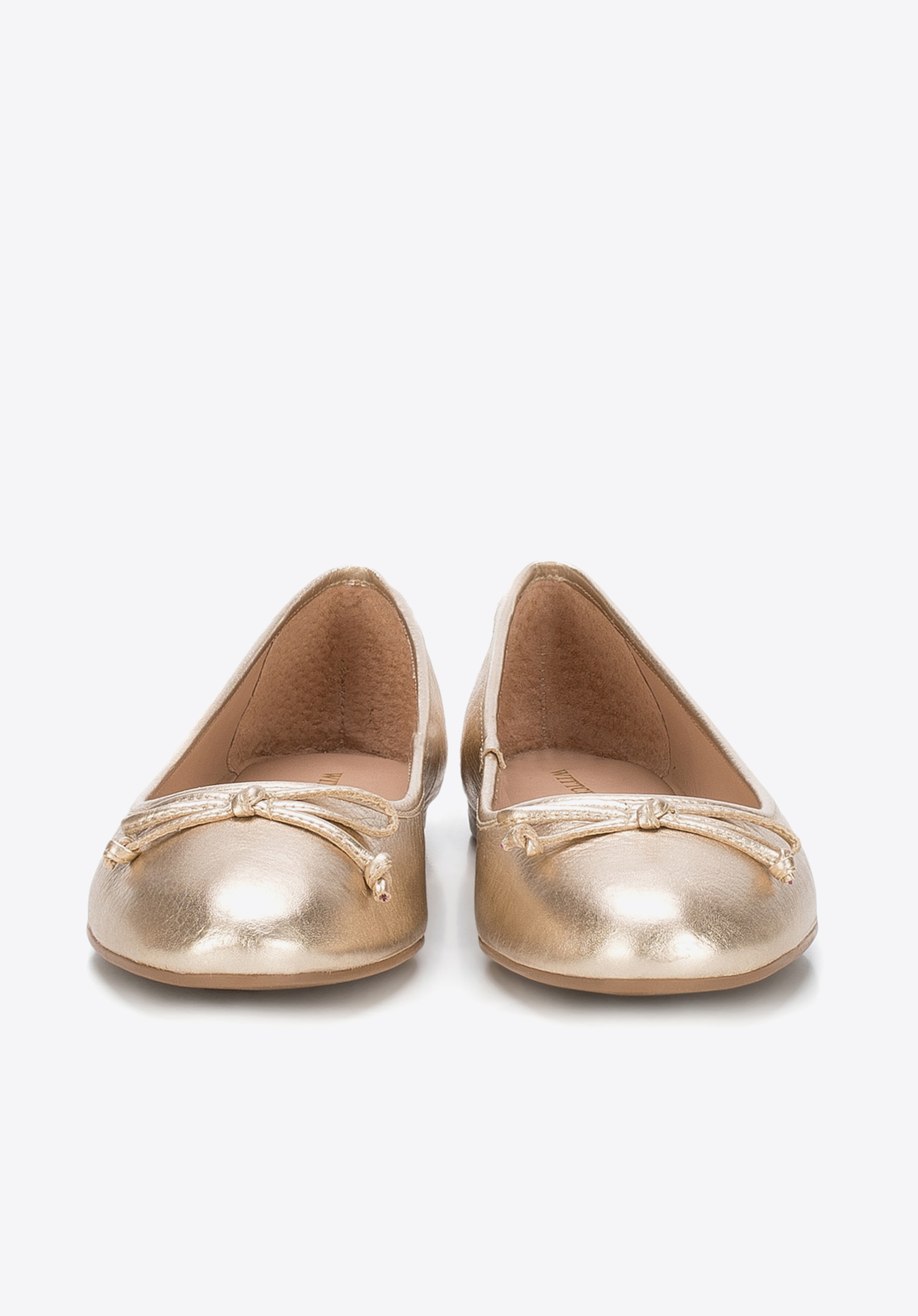 Baleriny skórzane z kokardką