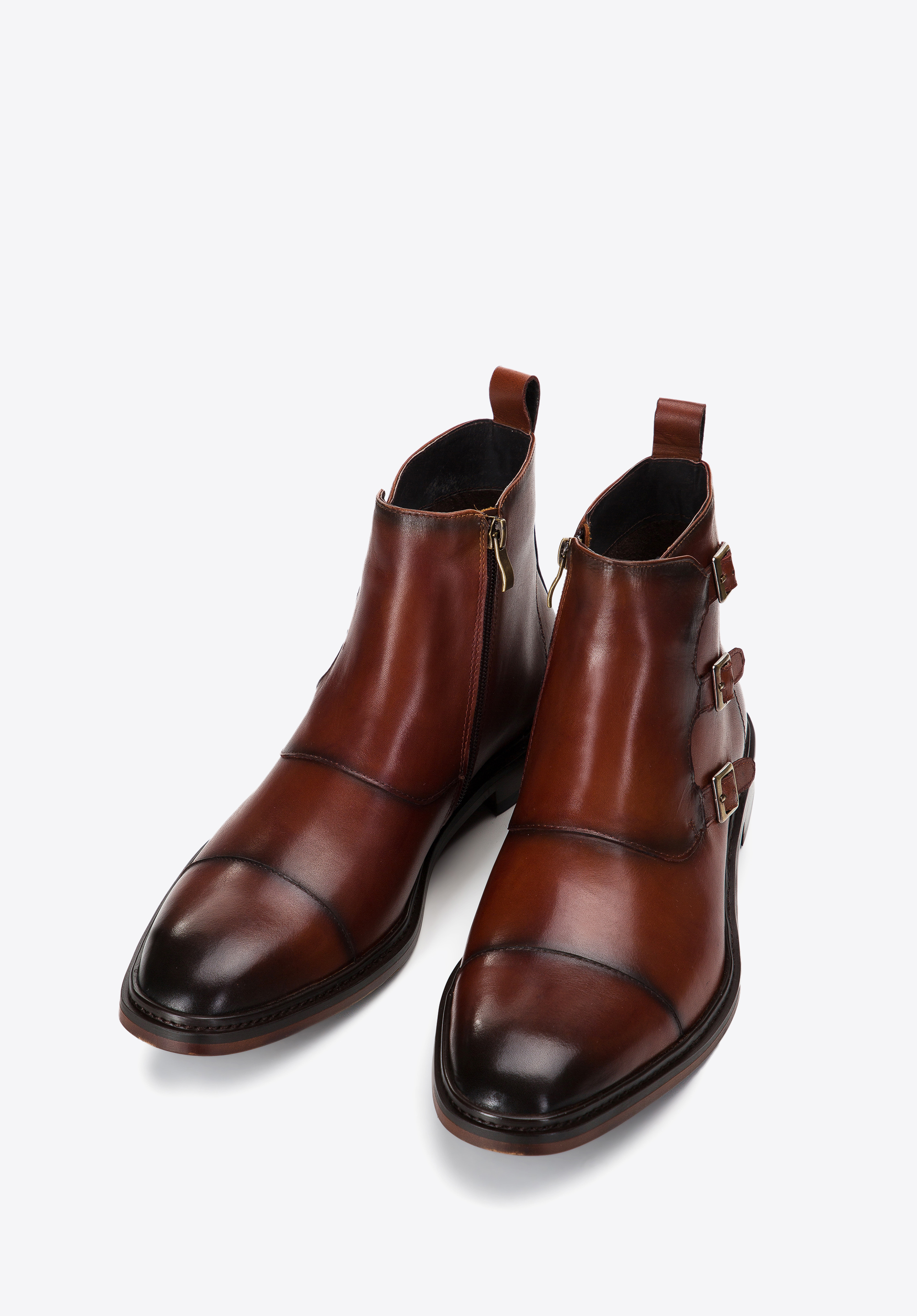 Męskie trzewiki skórzane z klamrami