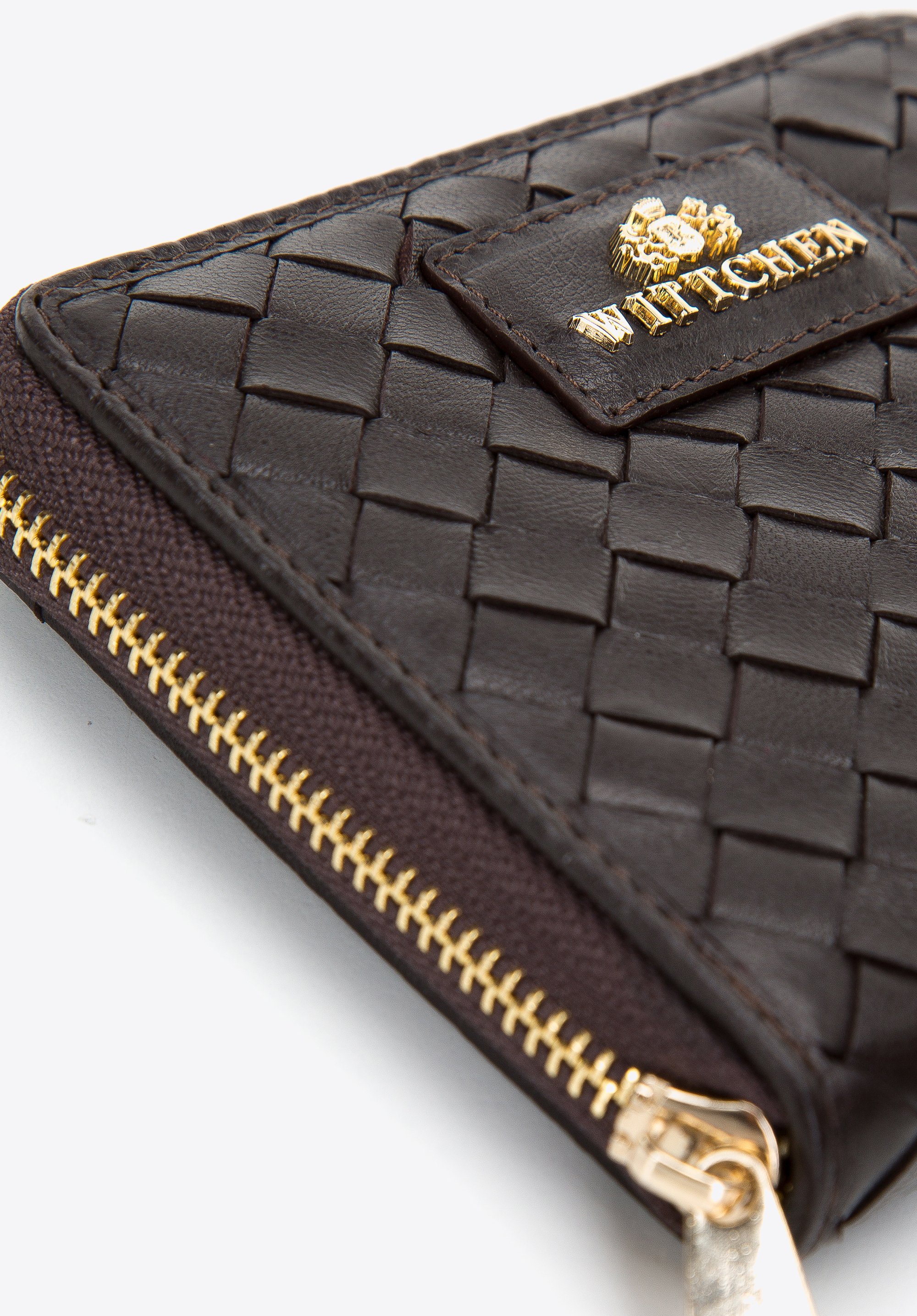 Damski portfel ze skórzanej plecionki mały