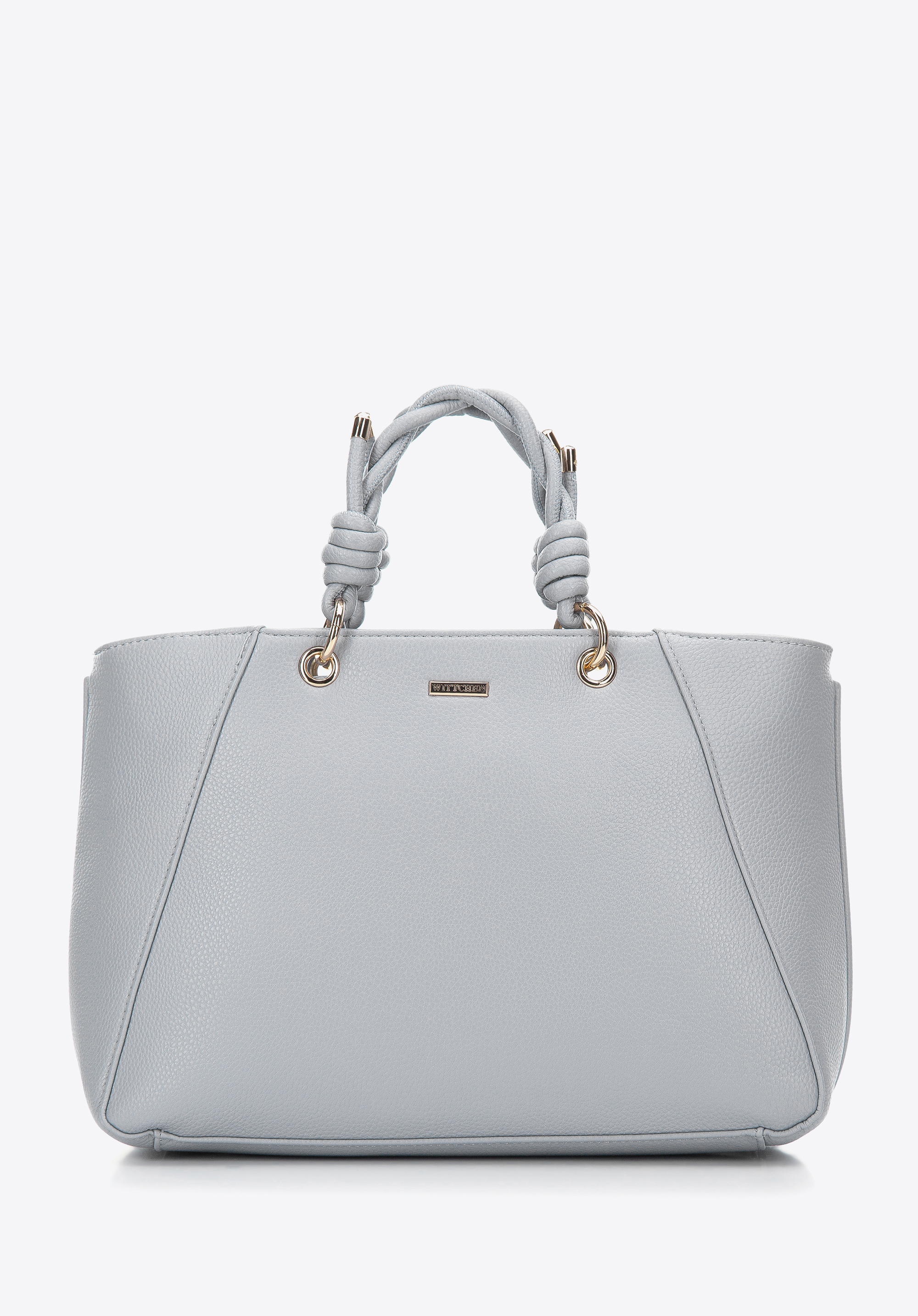 Torebka kuferek z ekoskóry z plecionymi rączkami