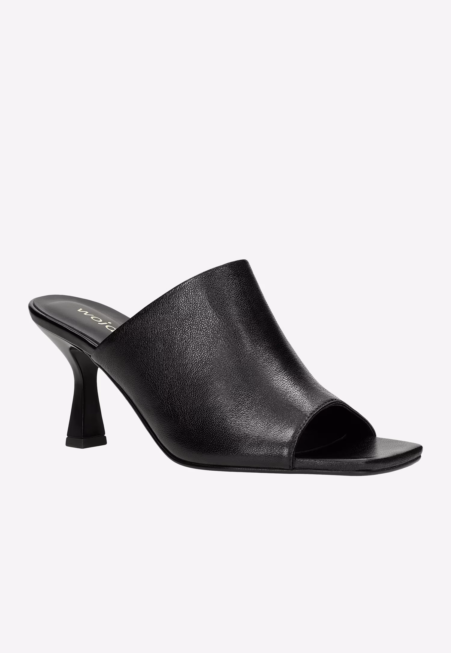 Czarne klapki na obcasie ze skóry licowej