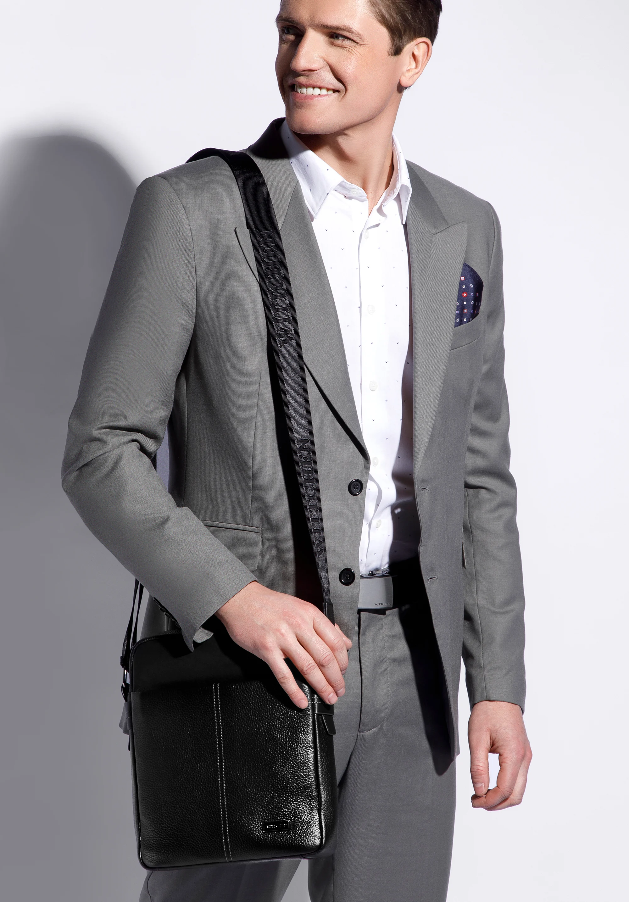 Męska listonoszka ze skóry o dwóch fakturach mała