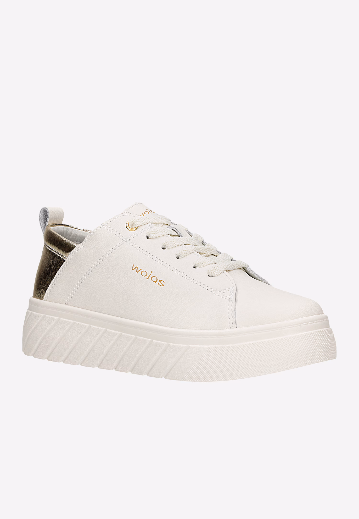 Jasnobeżowe trampki ze złotymi elementami