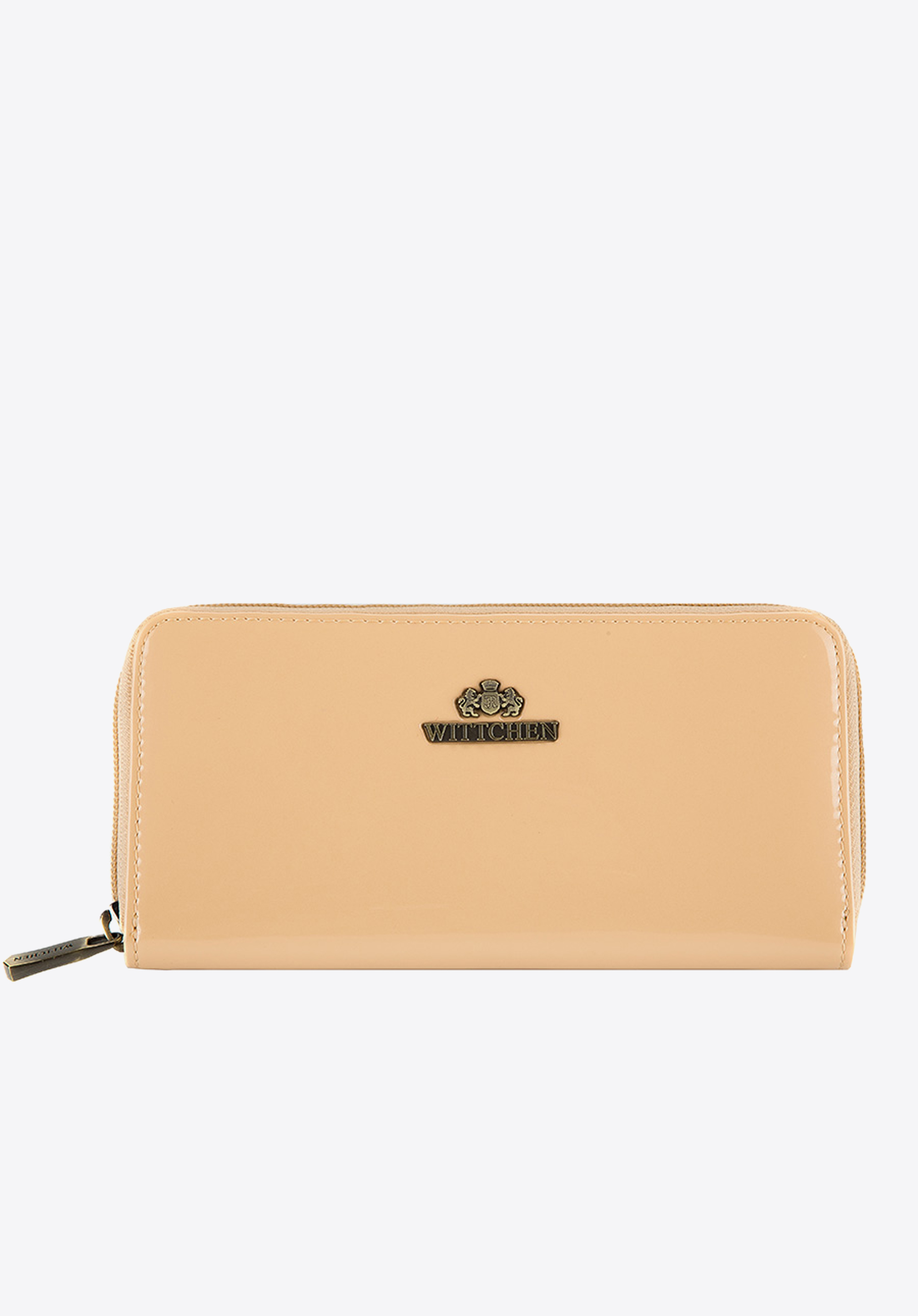 Damski portfel ze skóry lakierowany na suwak