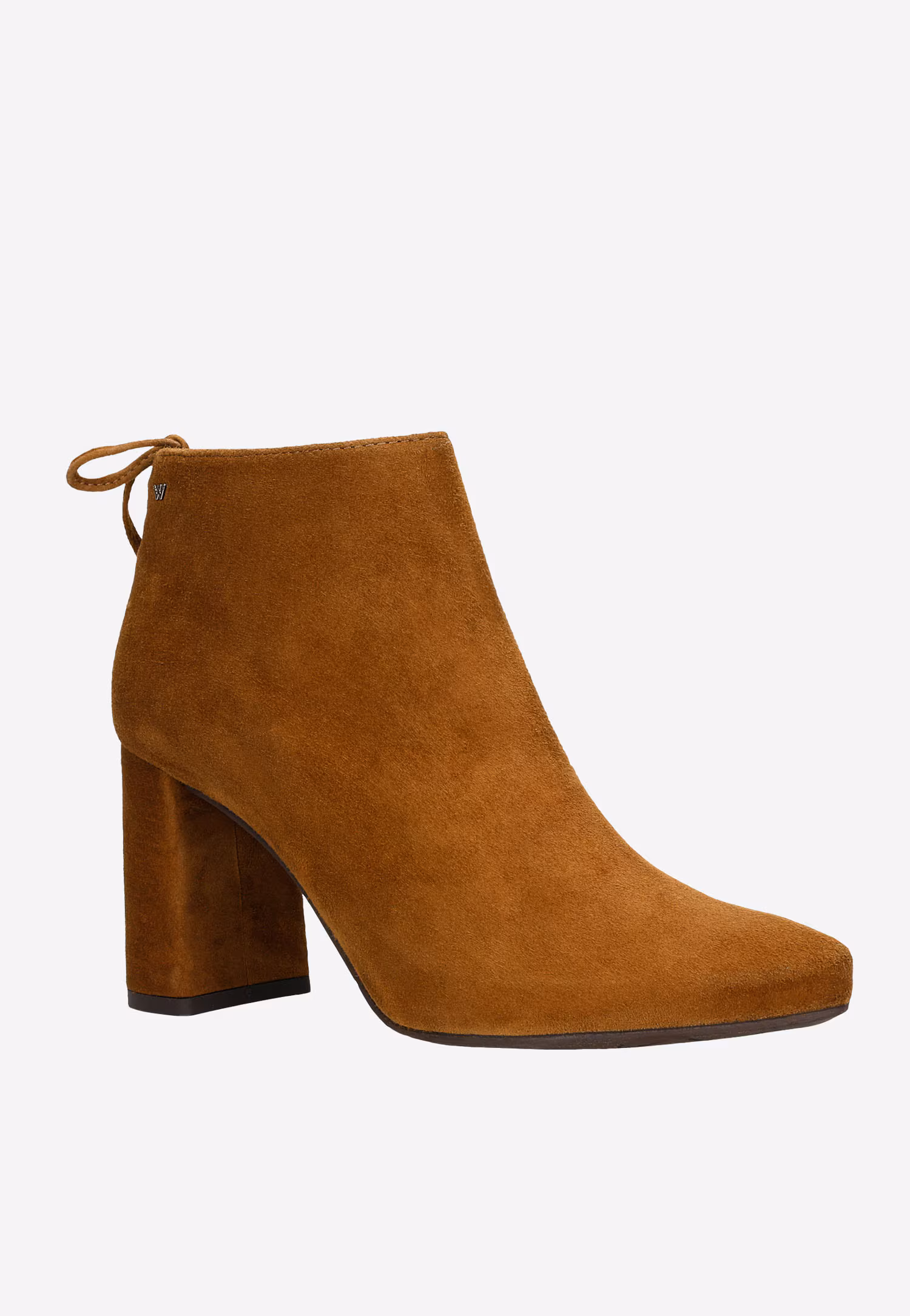 Jasnobrązowe welurowe botki damskie na słupku