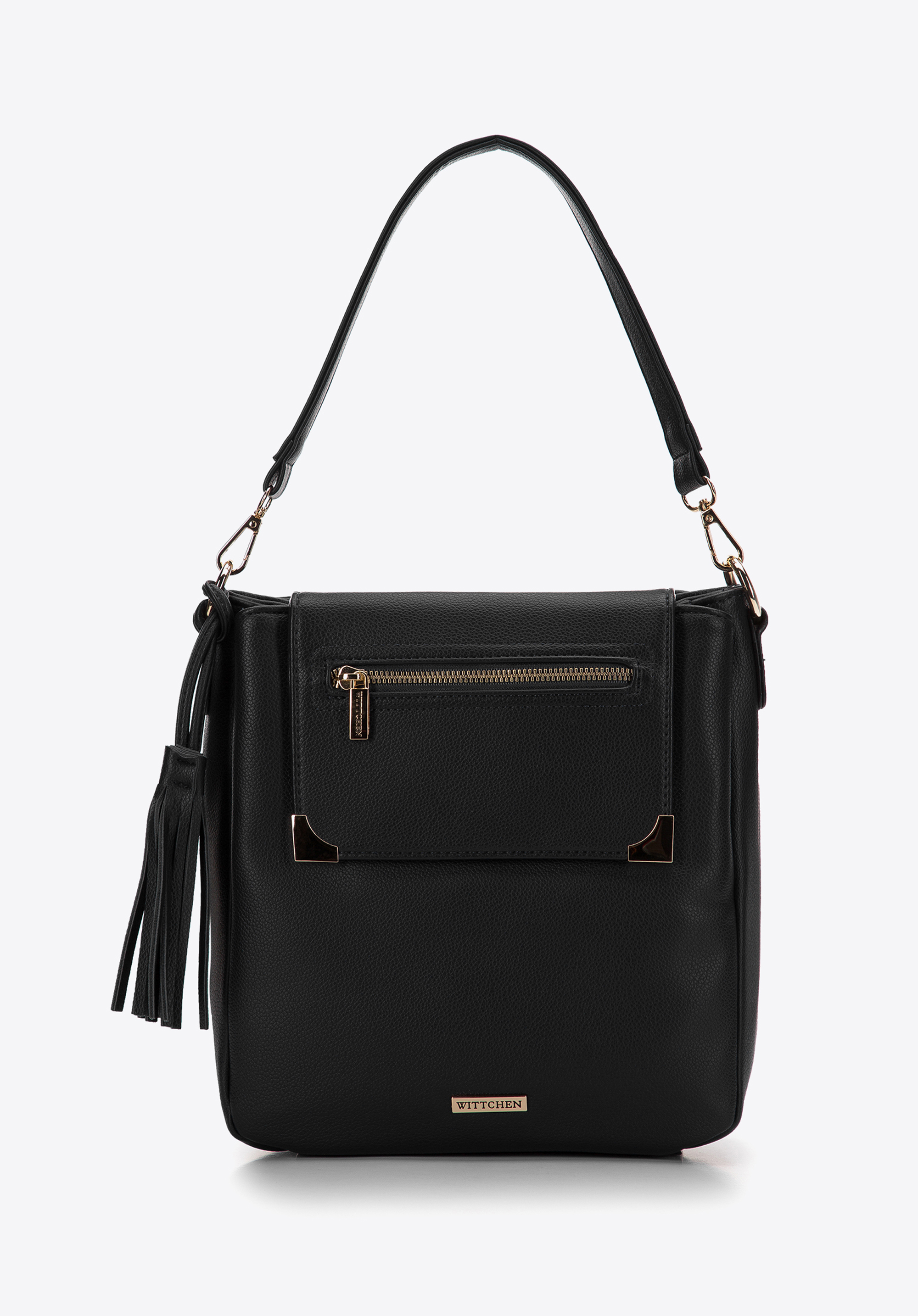 Torebka worek trzykomorowa z klapą z okuciami