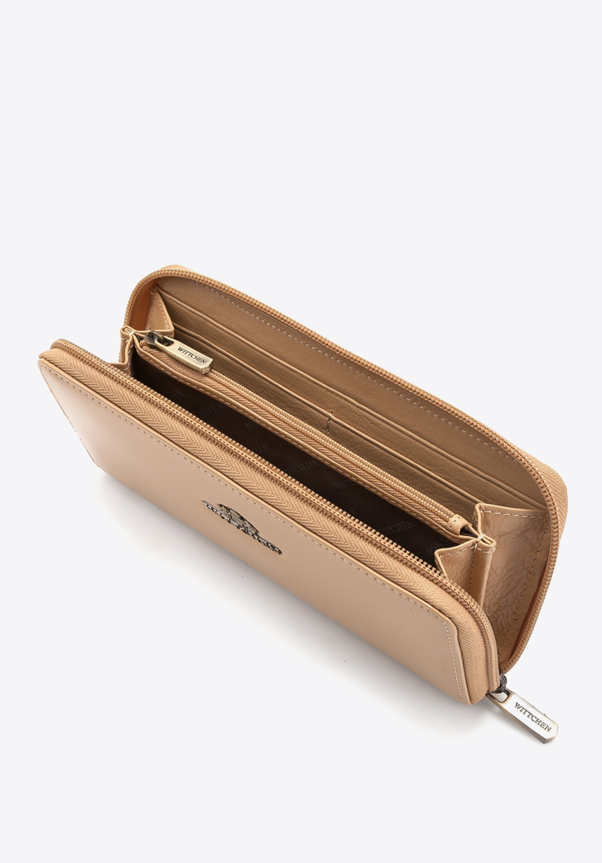 Damski portfel ze skóry lakierowany na suwak