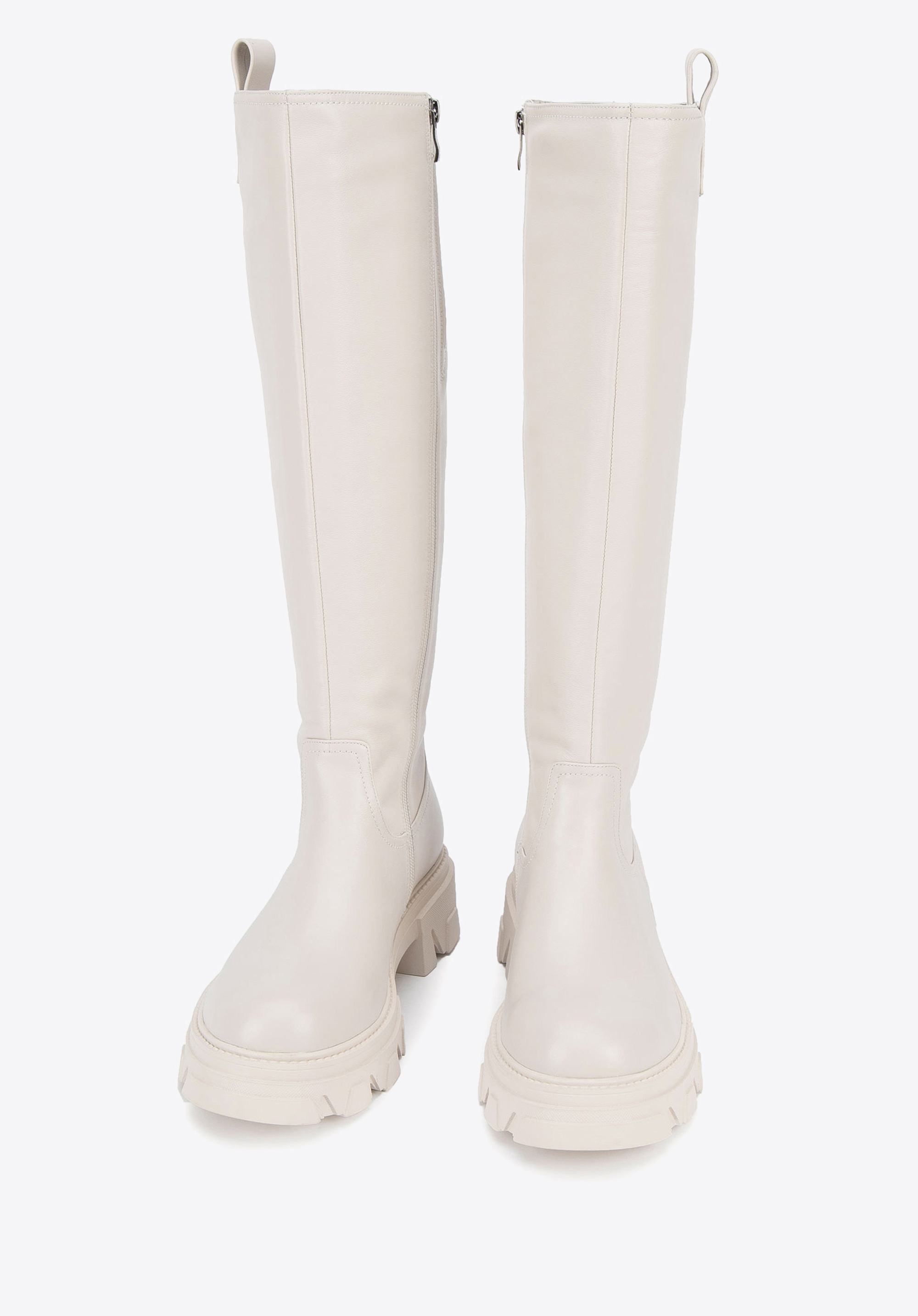 Damskie kozaki ze skóry na grubej podeszwie