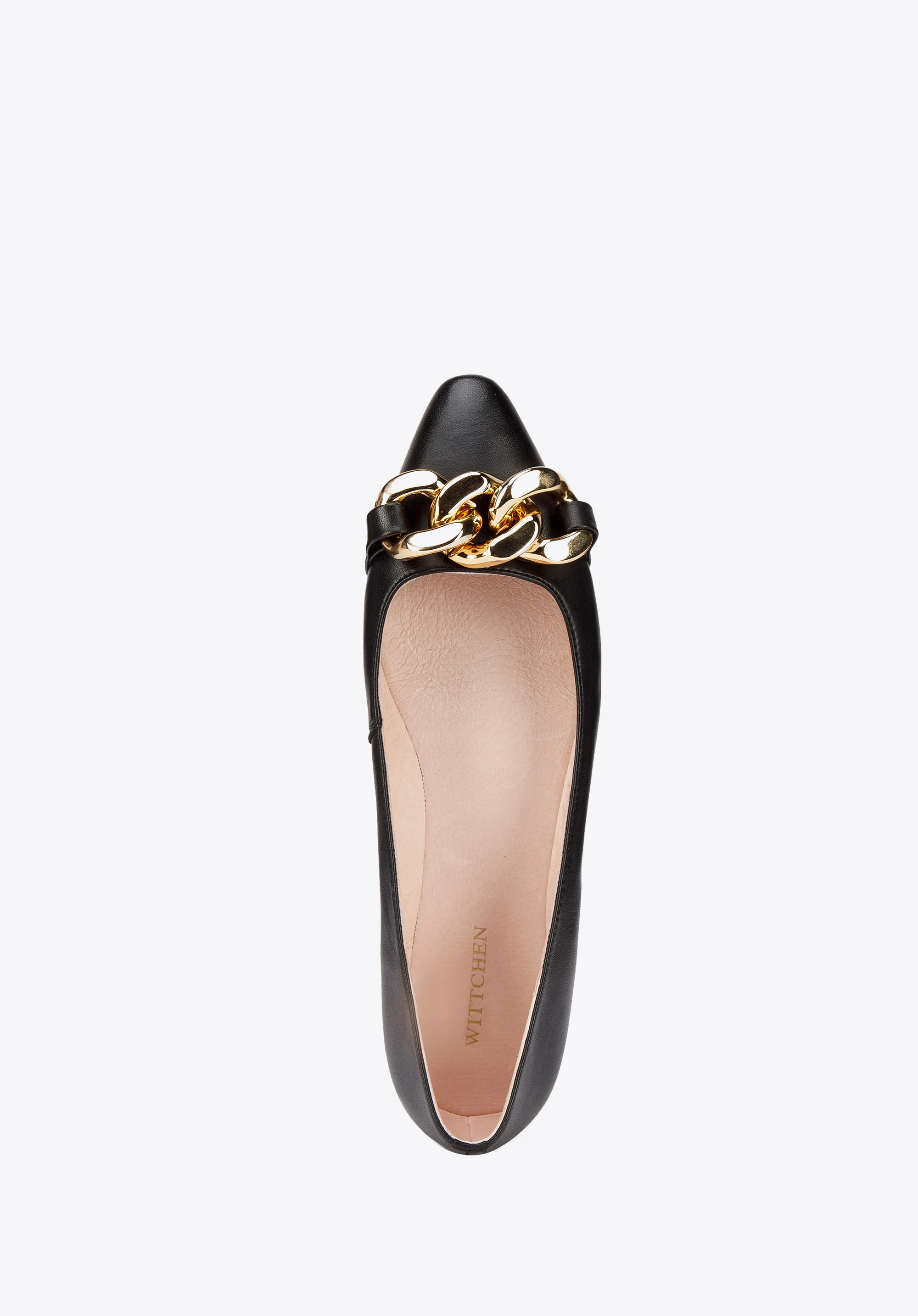 Baleriny skórzane z łańcuchem