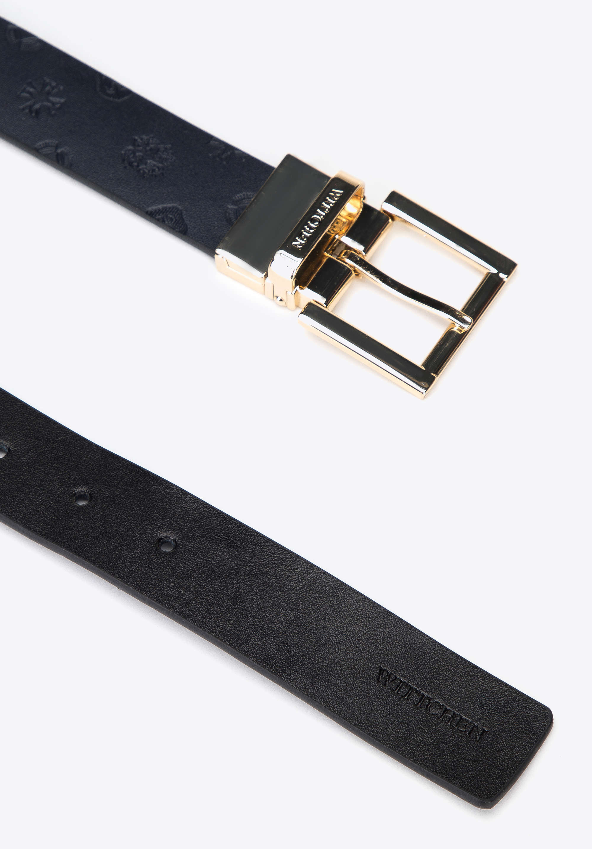 Damski pasek skórzany dwustronny tłoczony w logo