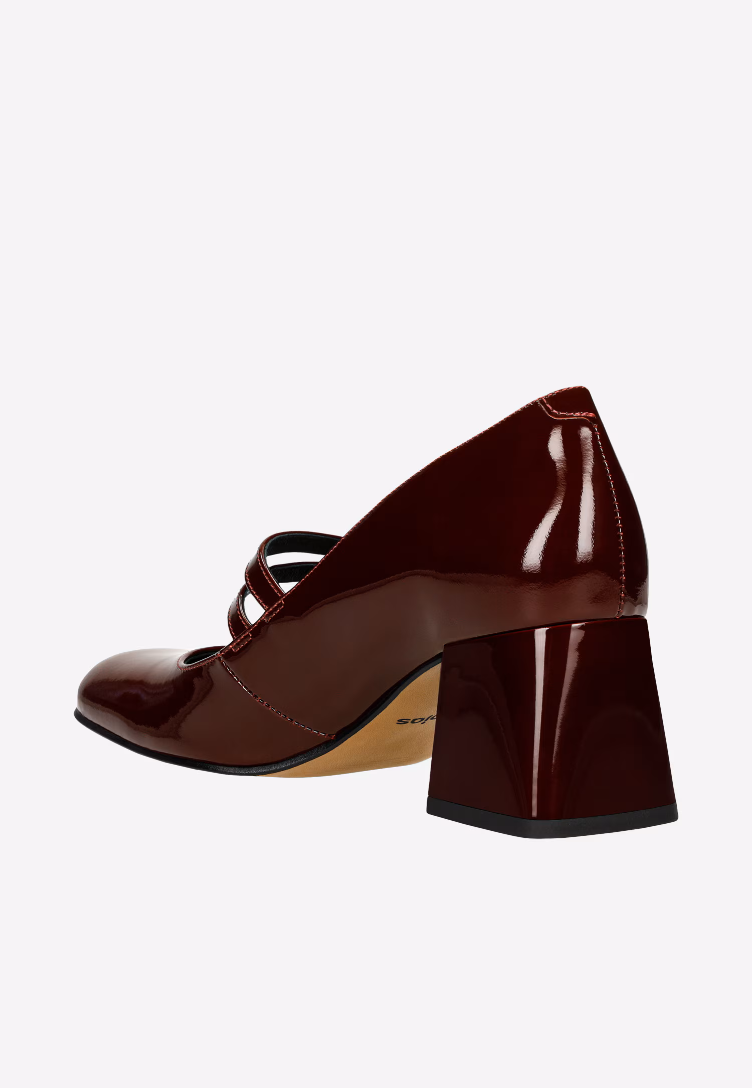 Bordowe lakierowane czółenka Mary Jane na szerokim słupku