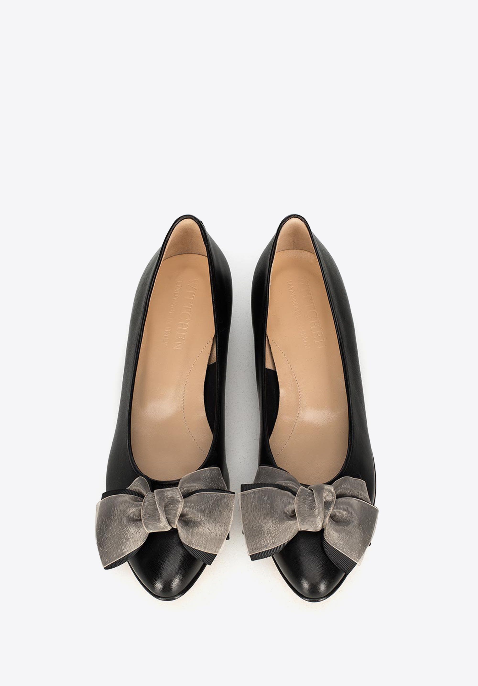 Baleriny skórzane z dużą kokardą