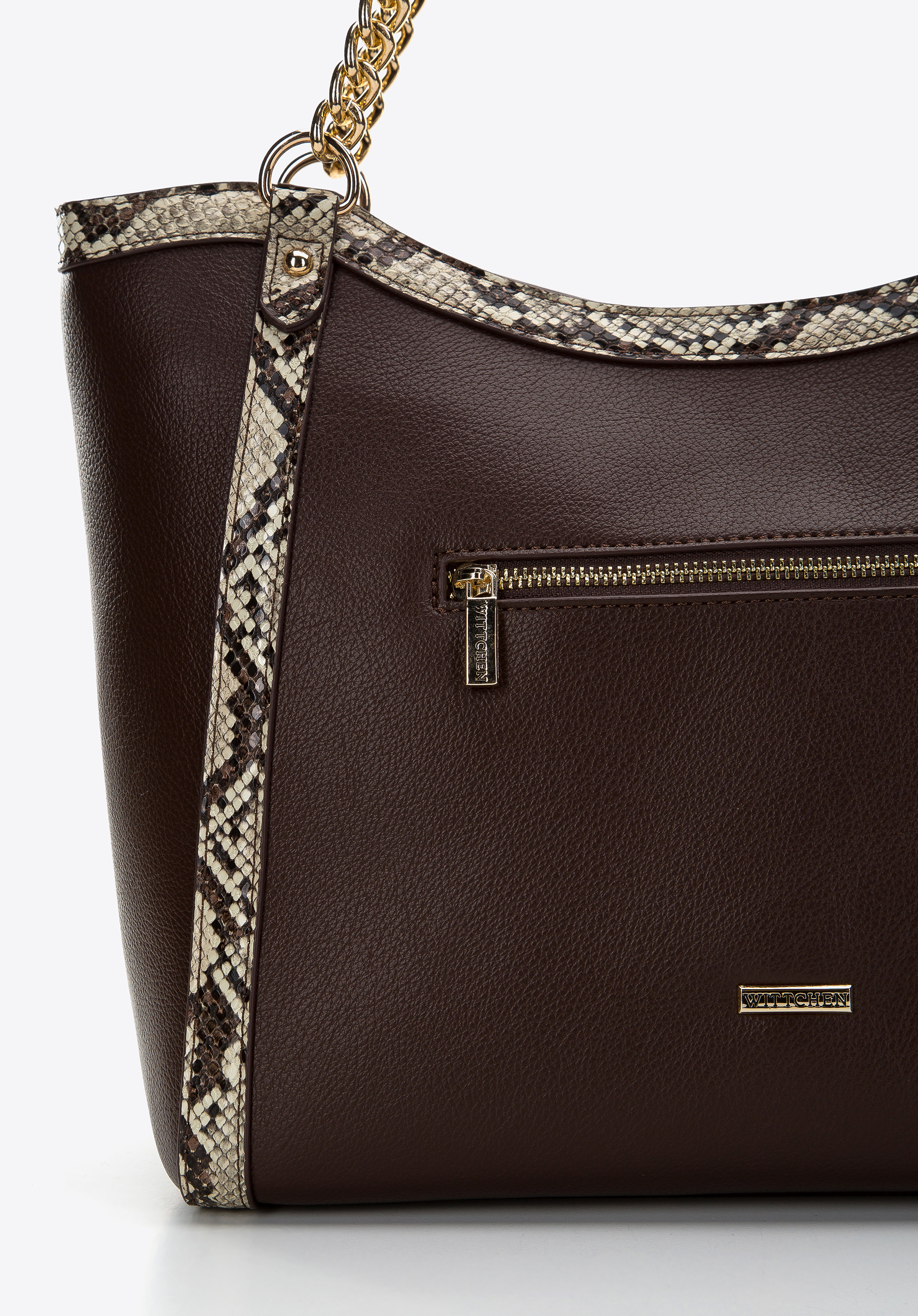 Torebka shopperka z obszyciem z ekoskóry o fakturze lizard