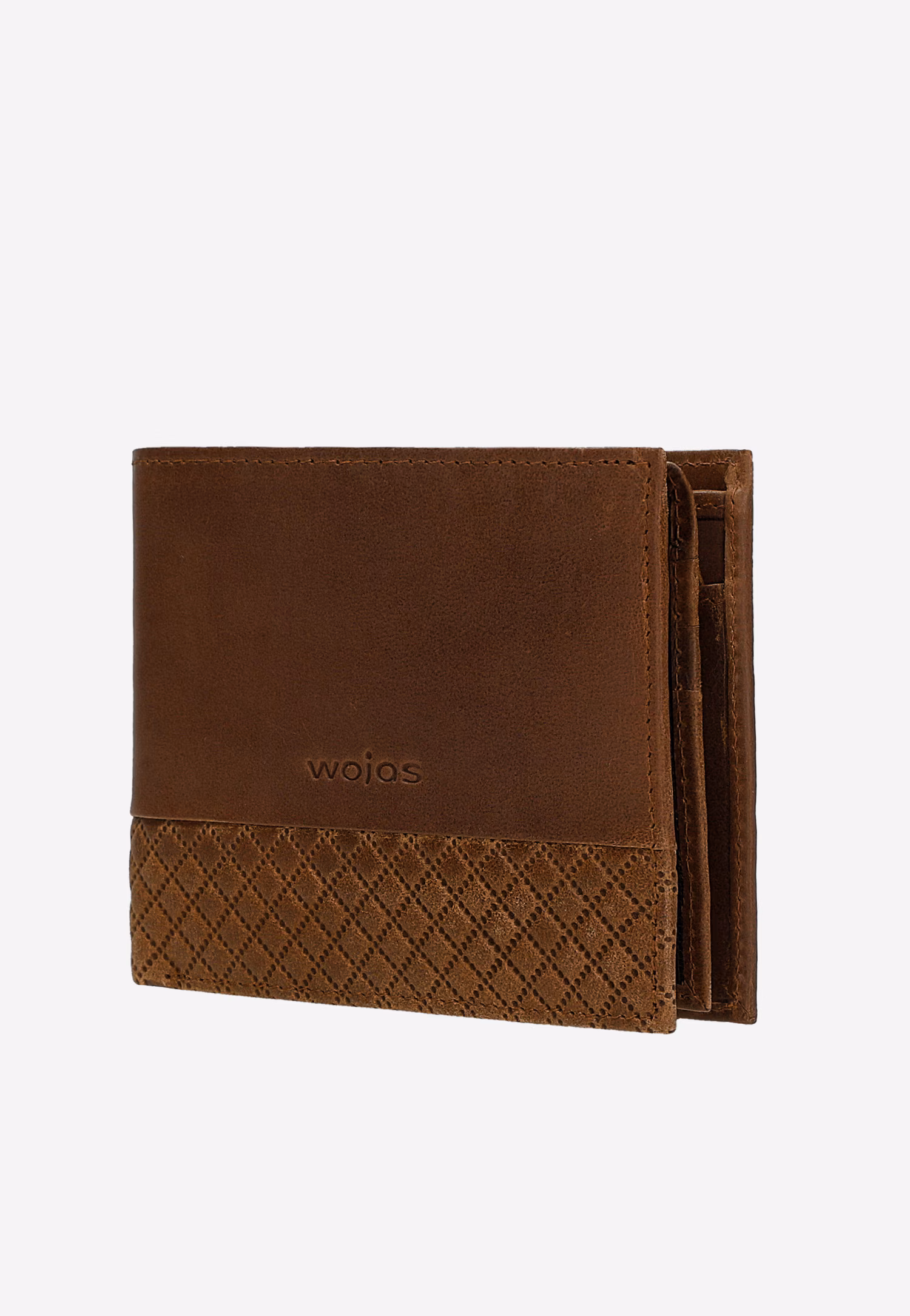 Brązowy skórzany portfel z pikowanym wzorem