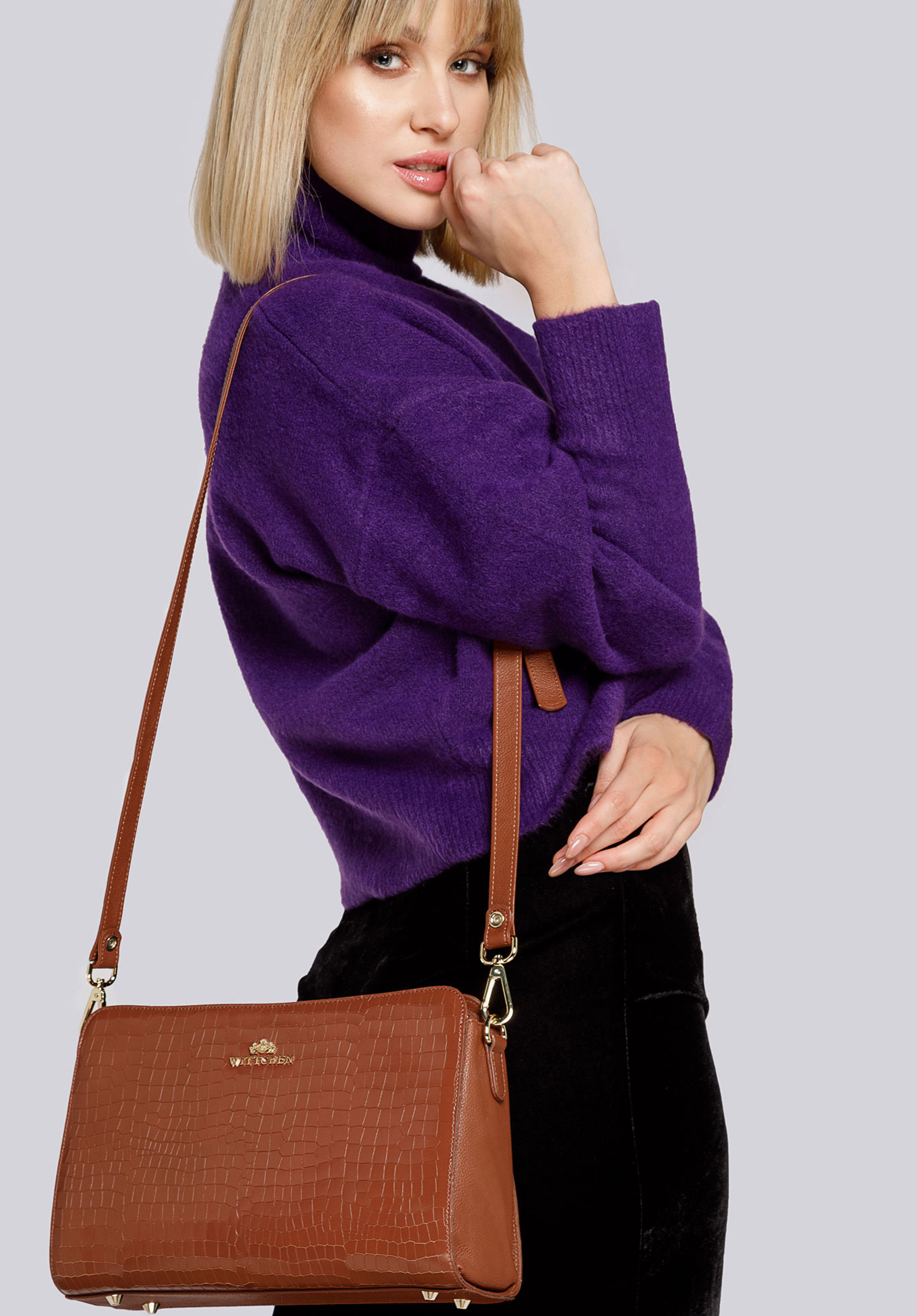 Damska listonoszka ze skóry croco