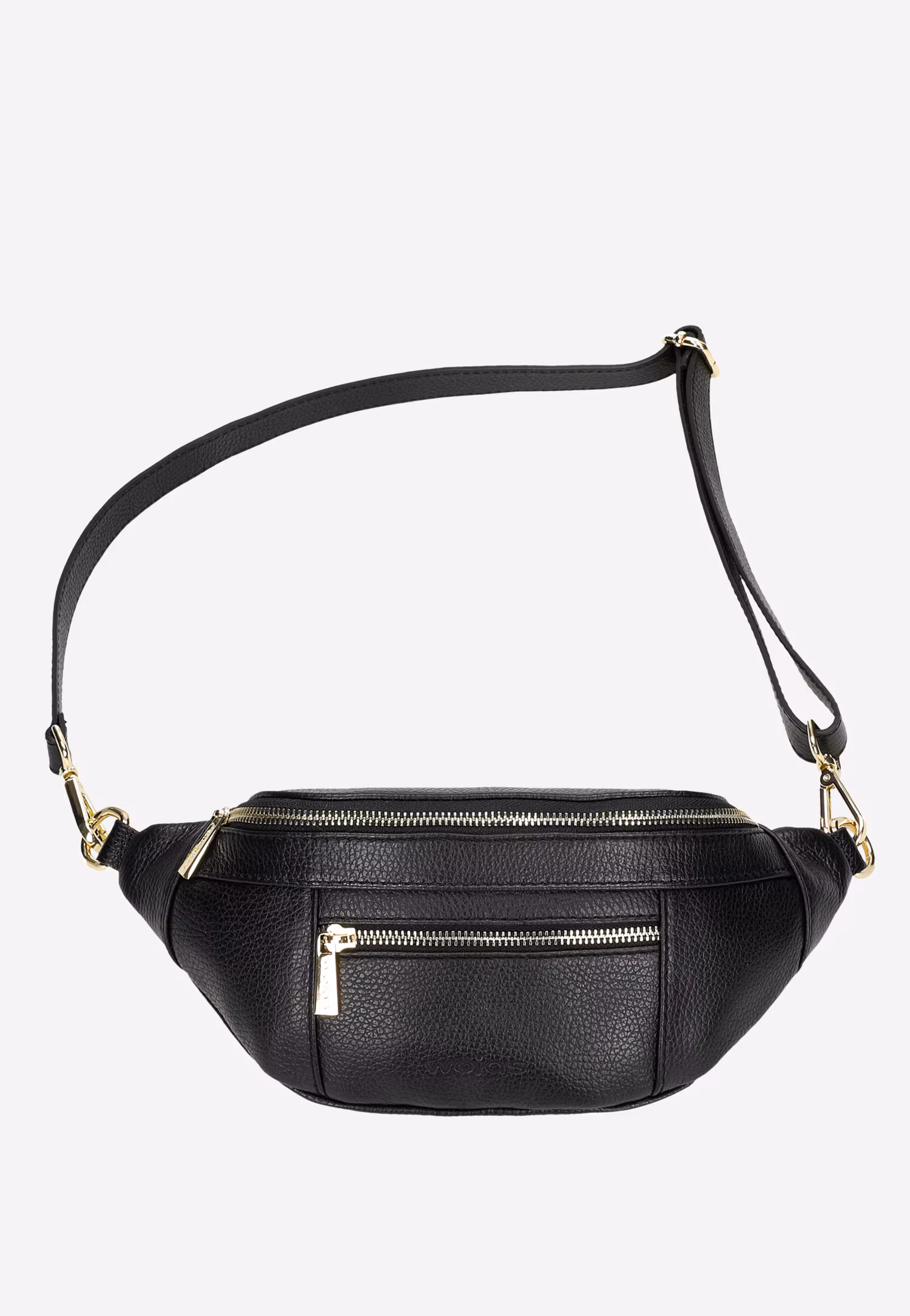 Czarna skórzana nerka damska ze złotymi zamkami