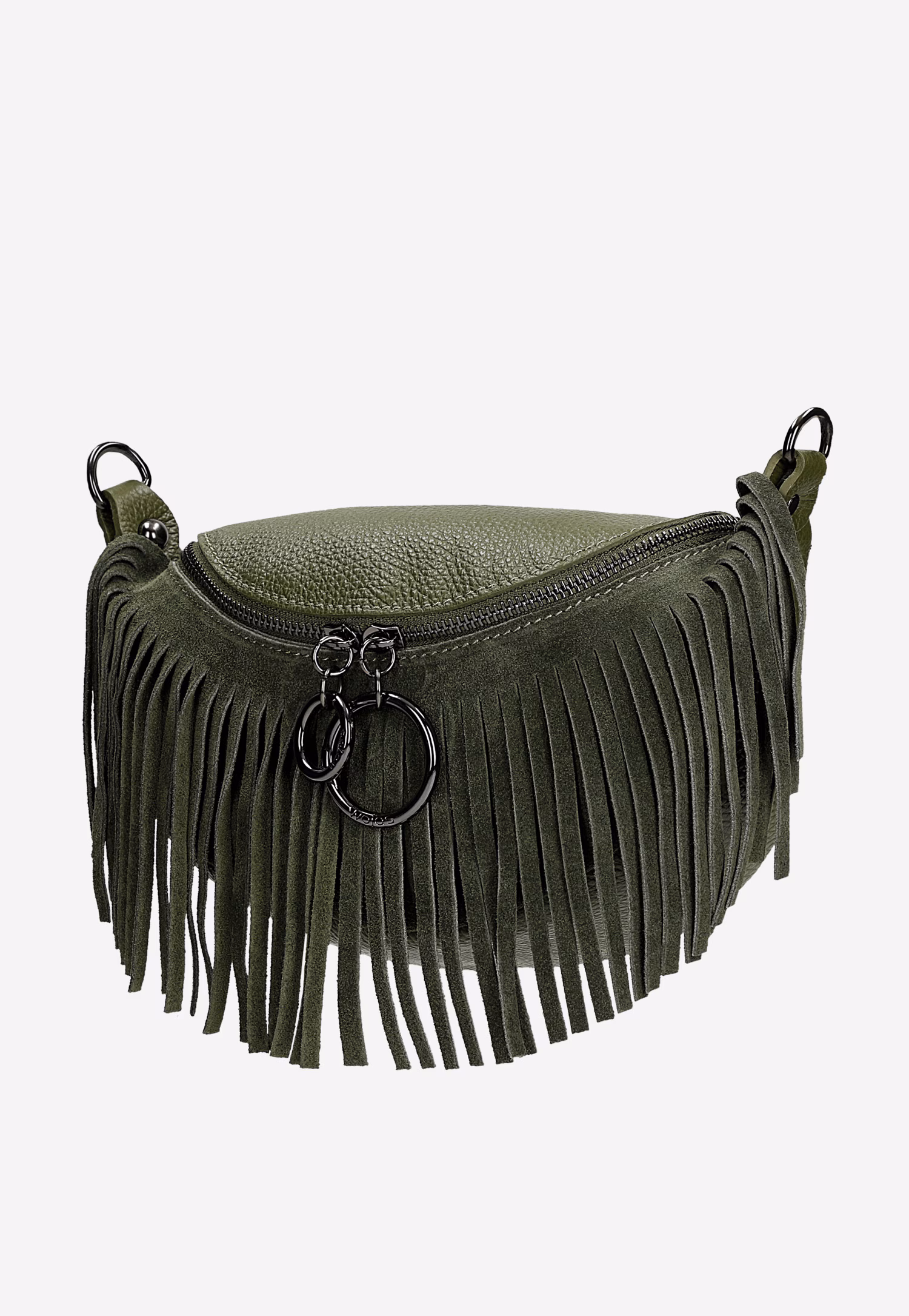 Brązowa nerka damska z frędzlami