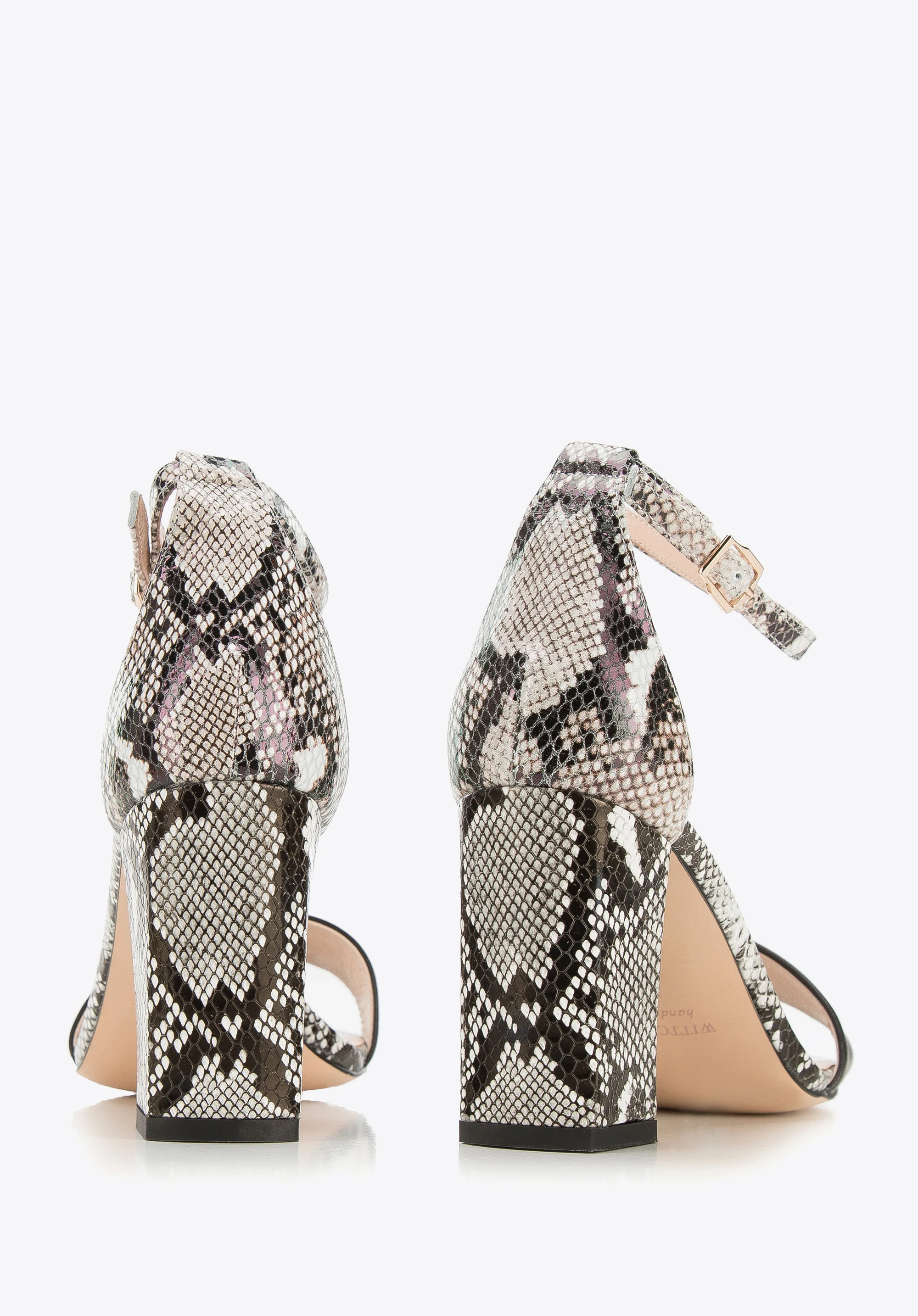 Damskie sandały skórzane dwukolorowe na słupku