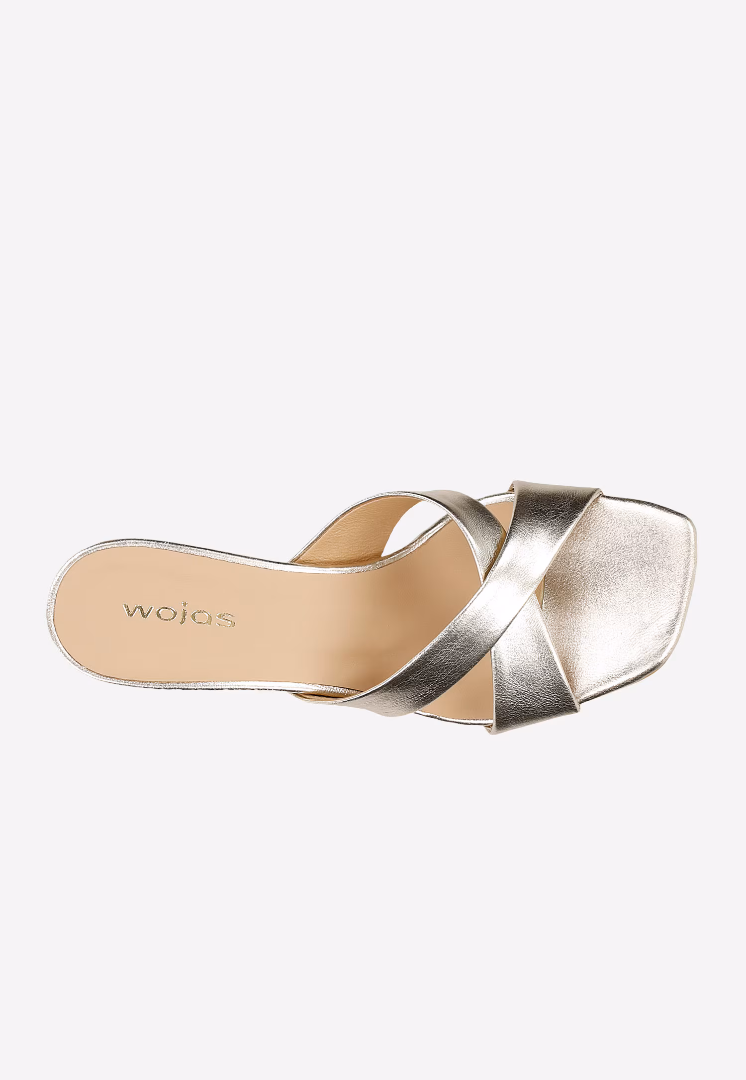 Klapki damskie na obcasie w kolorze złoty metalik