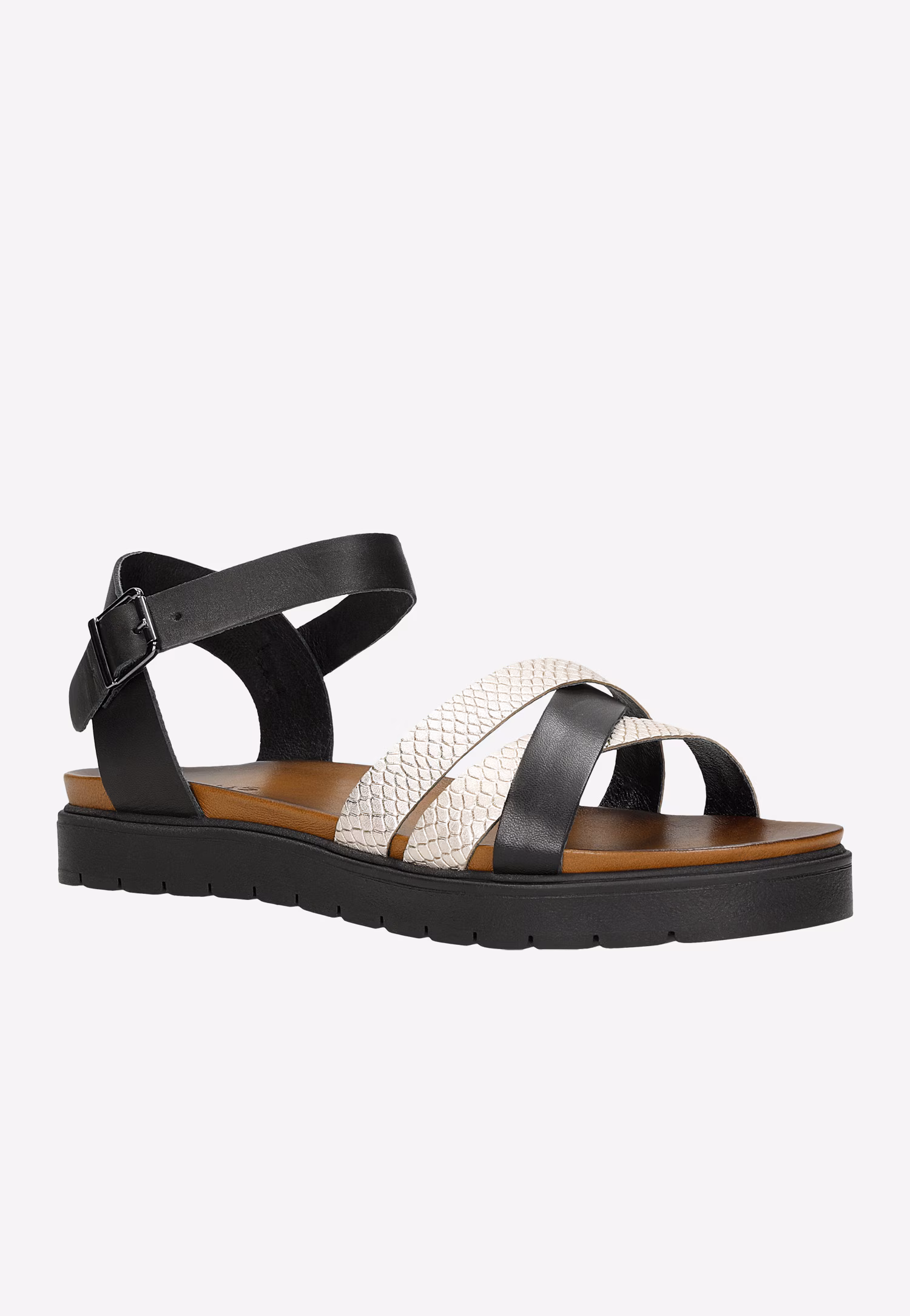 Czarno-złote sandały damskie z przeplatanymi paskami