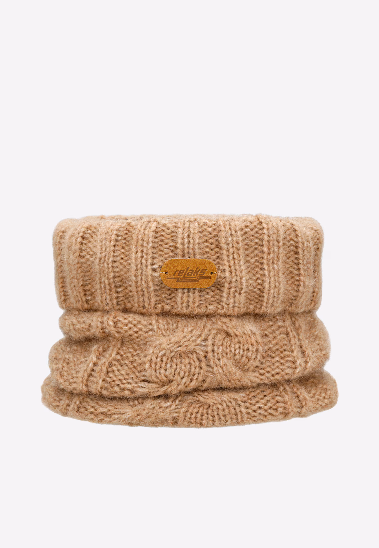 RELAKS jasnobrązowy zestaw z wełną merino - czapka + komin