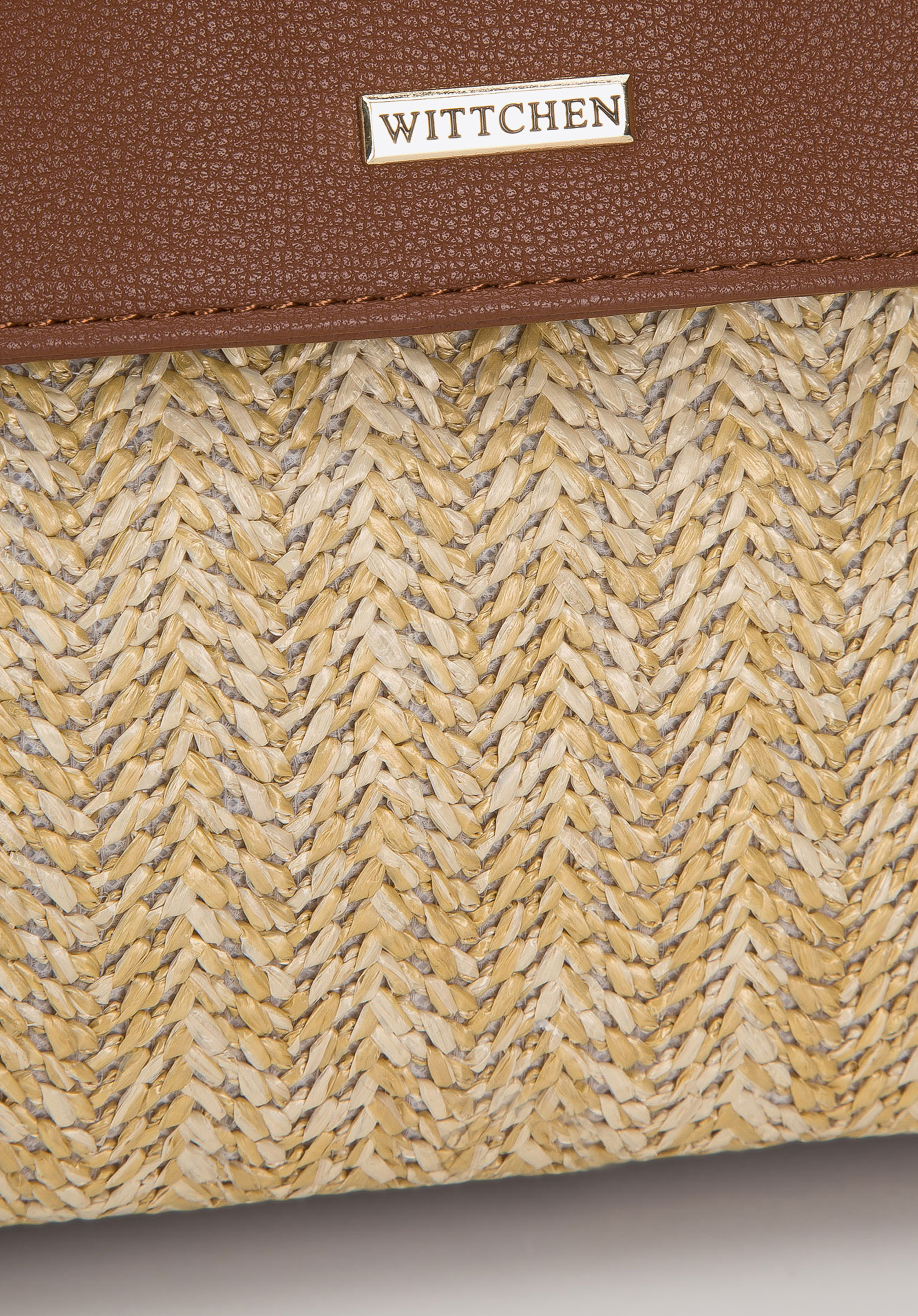 Torebka dwukomorowa z plecionką i klapą z ekoskóry