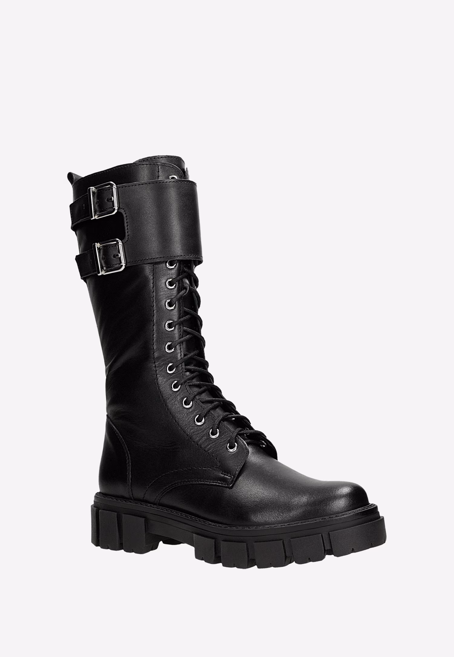 Czarne wysokie trzewiki biker