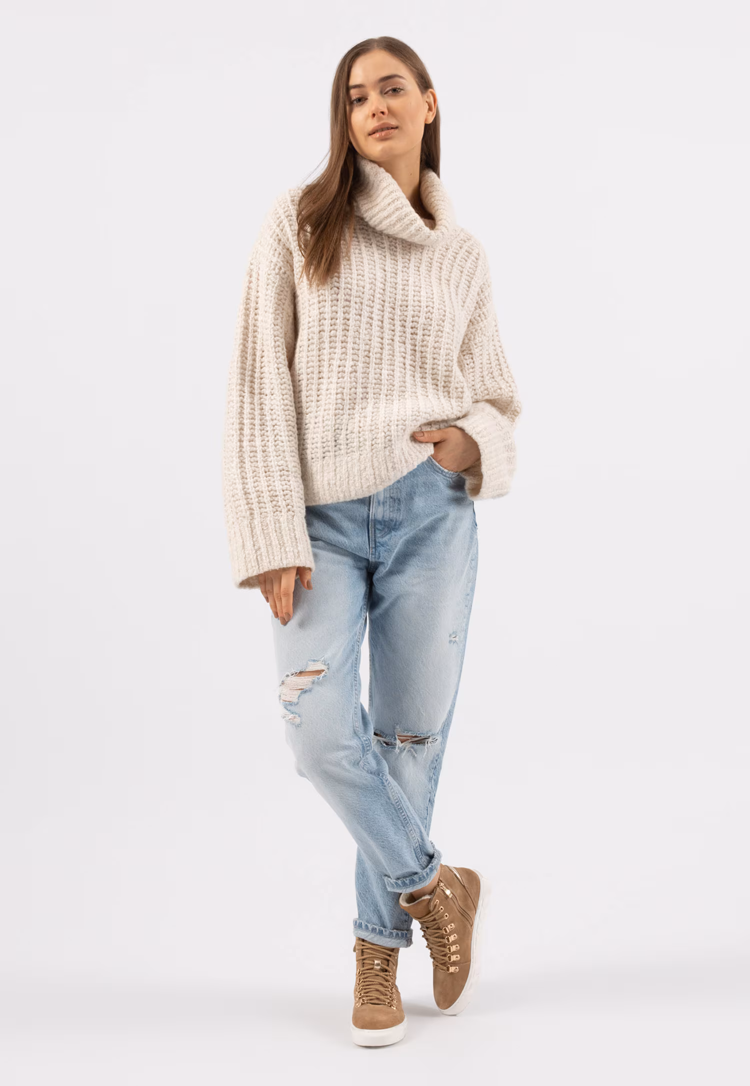 RELAKS beżowo-złote trzewiki damskie z ociepleniem