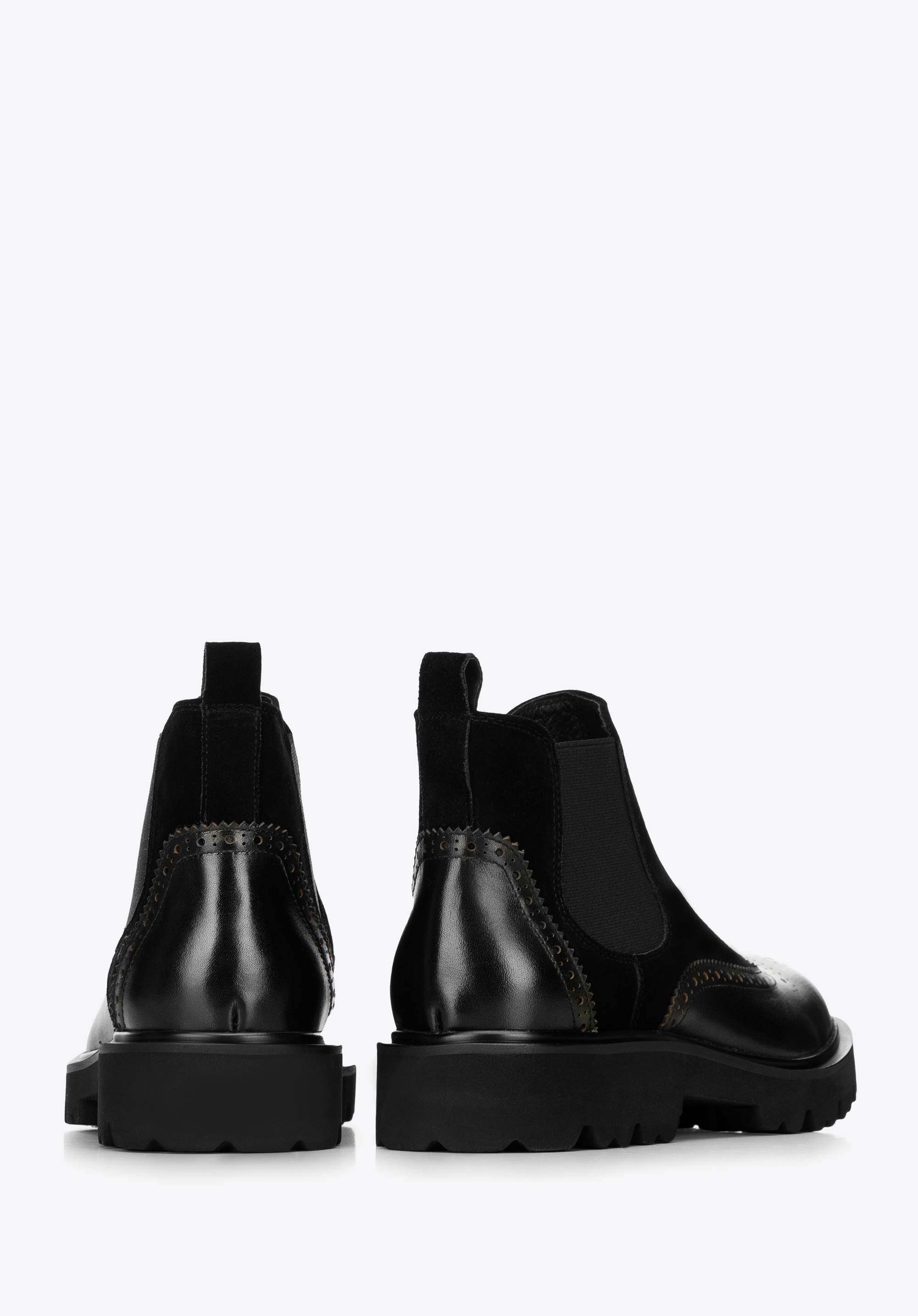 Męskie sztyblety z dwóch rodzajów skór ze zdobieniem