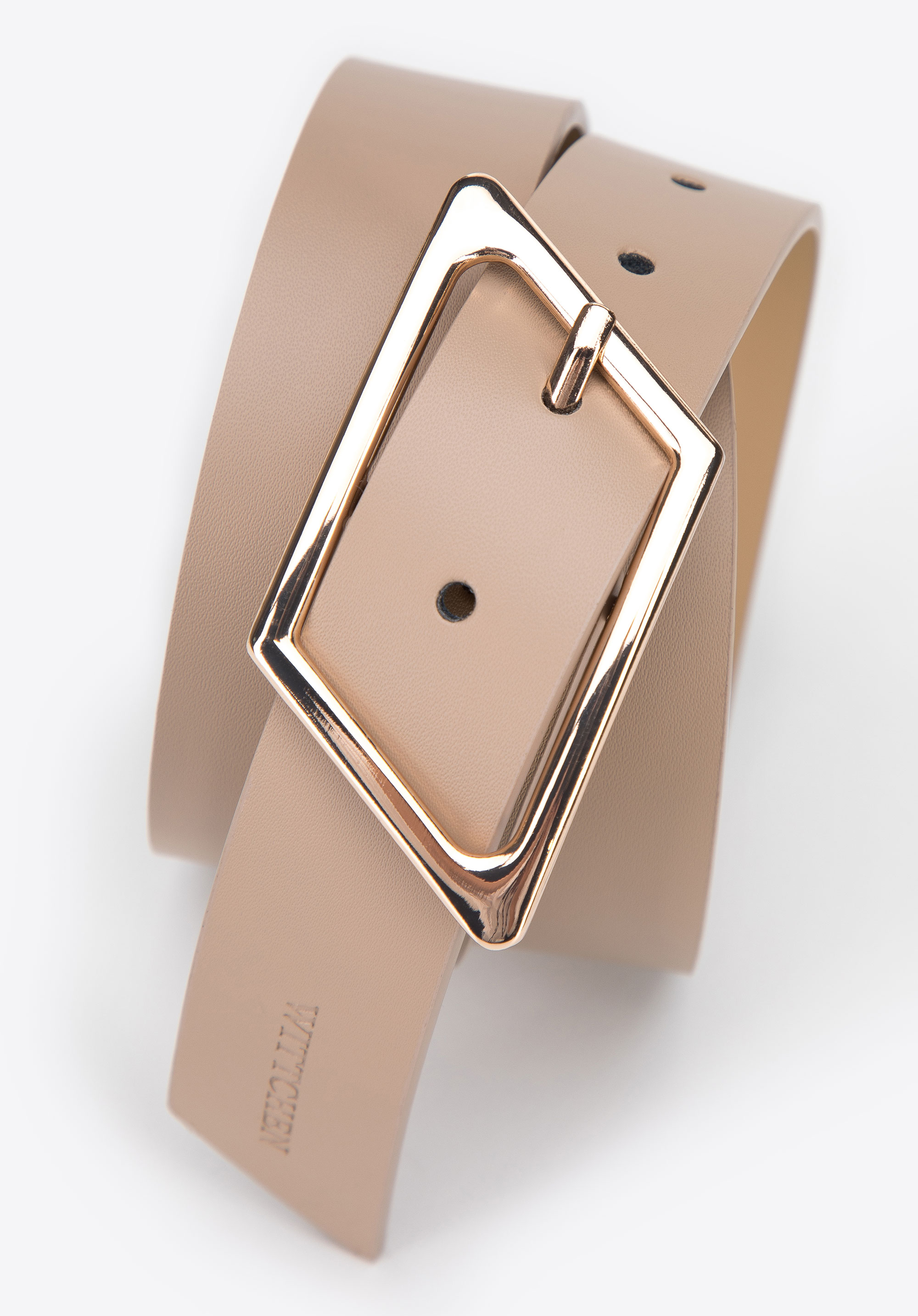 Damski pasek skórzany z geometryczną klamrą