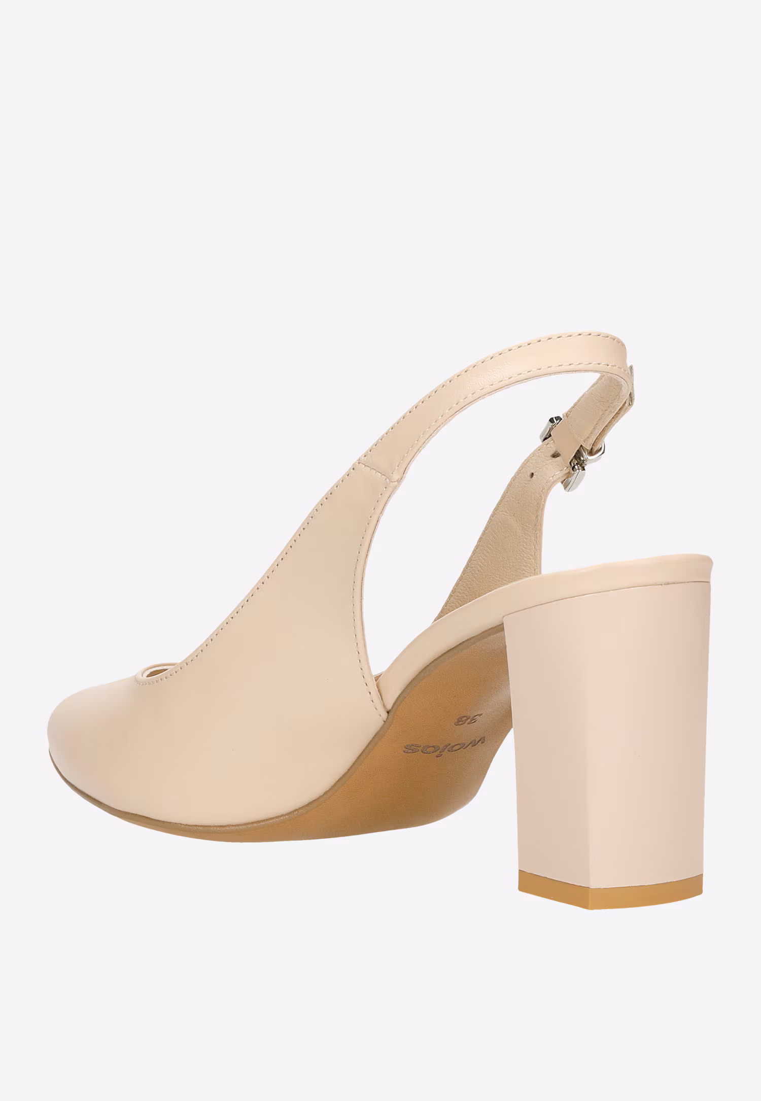 Eleganckie skórzane beżowe czółenka z odkrytą piętą