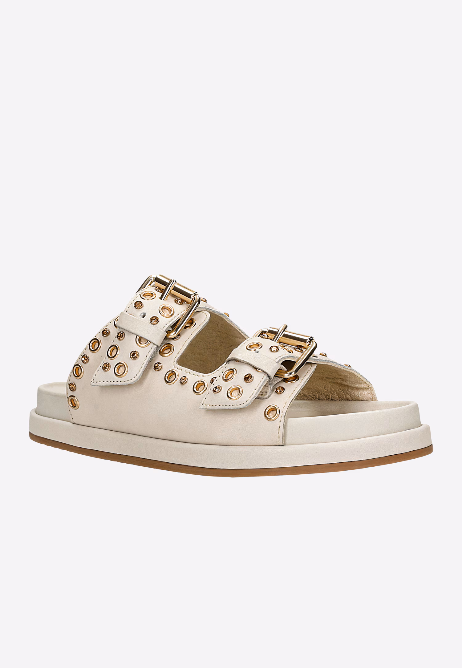 Czarne klapki ze skóry licowej z ozdobnymi nitami