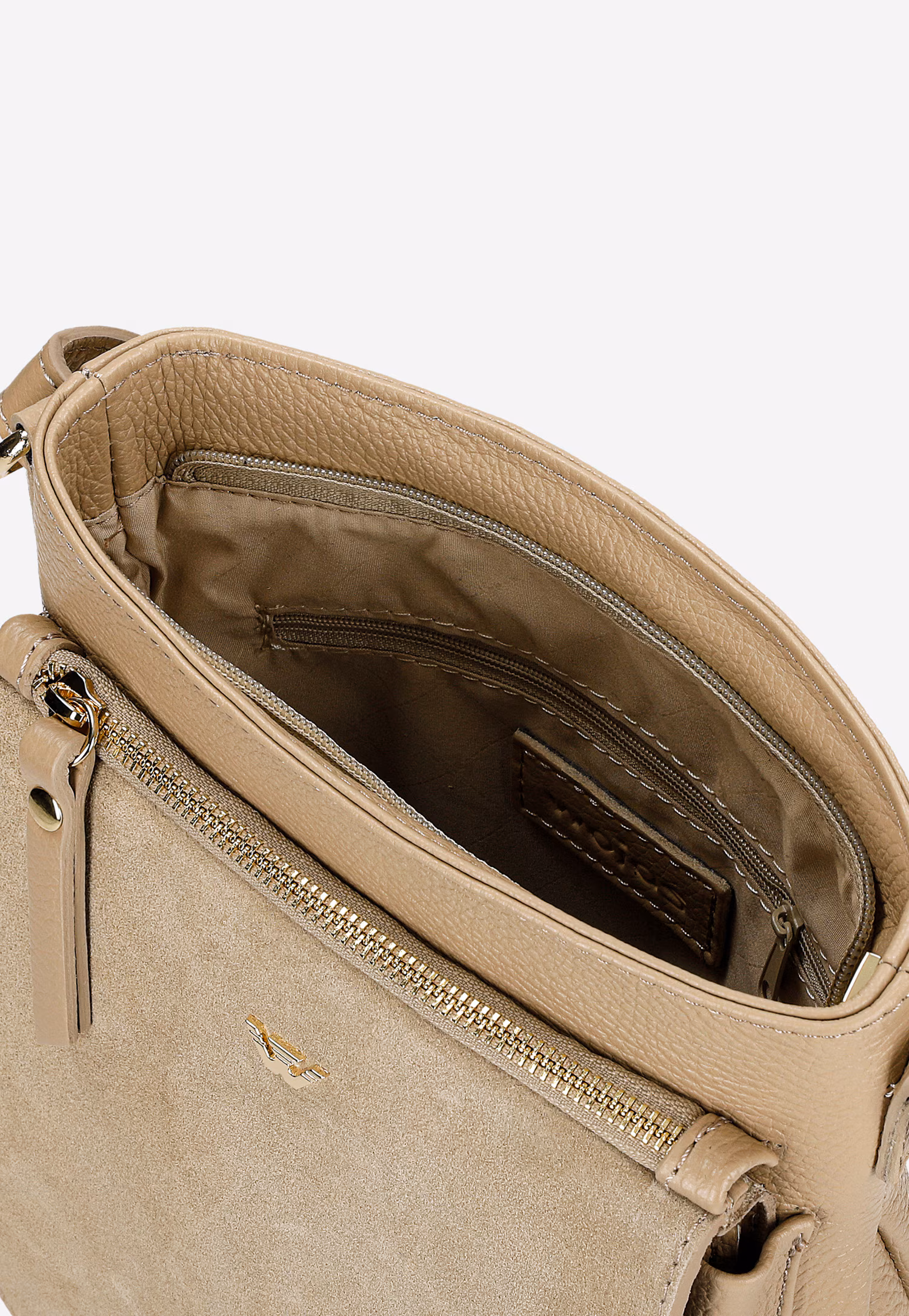 Beżowa listonoszka damska z łączonych skór