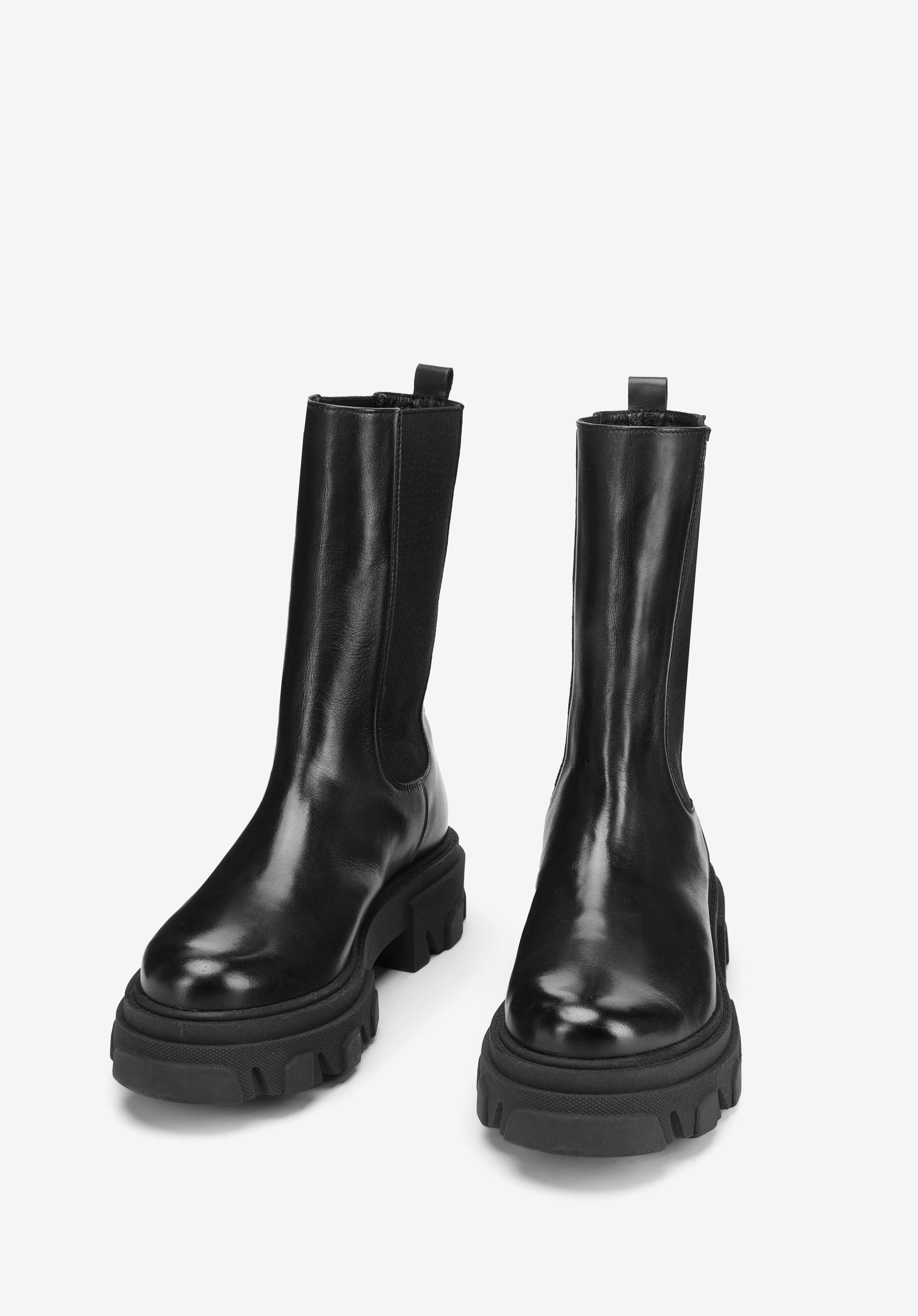 Damskie trapery skórzane wysokie na grubej podeszwie