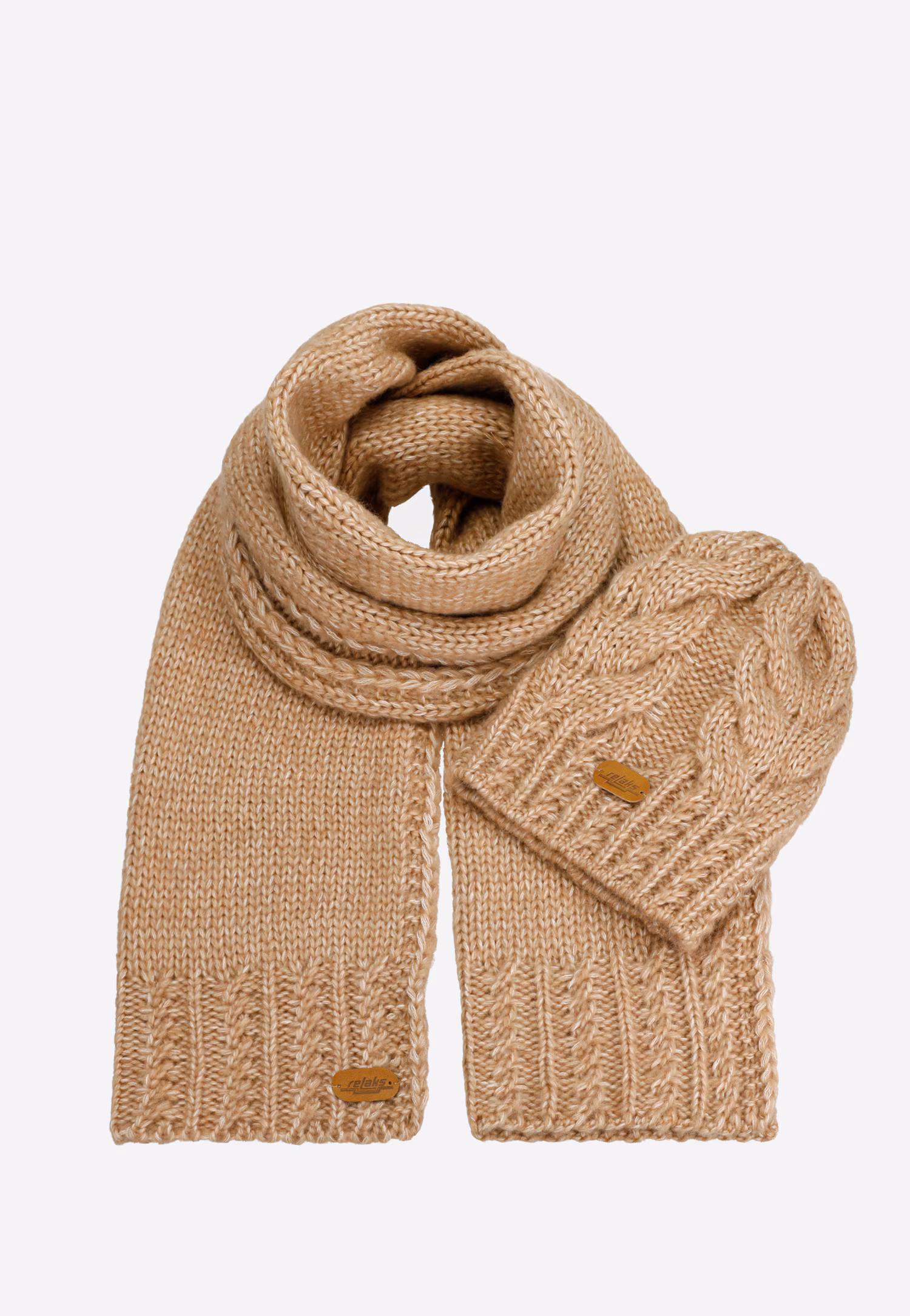 Beżowy komplet czapka + szalik z wełny merino