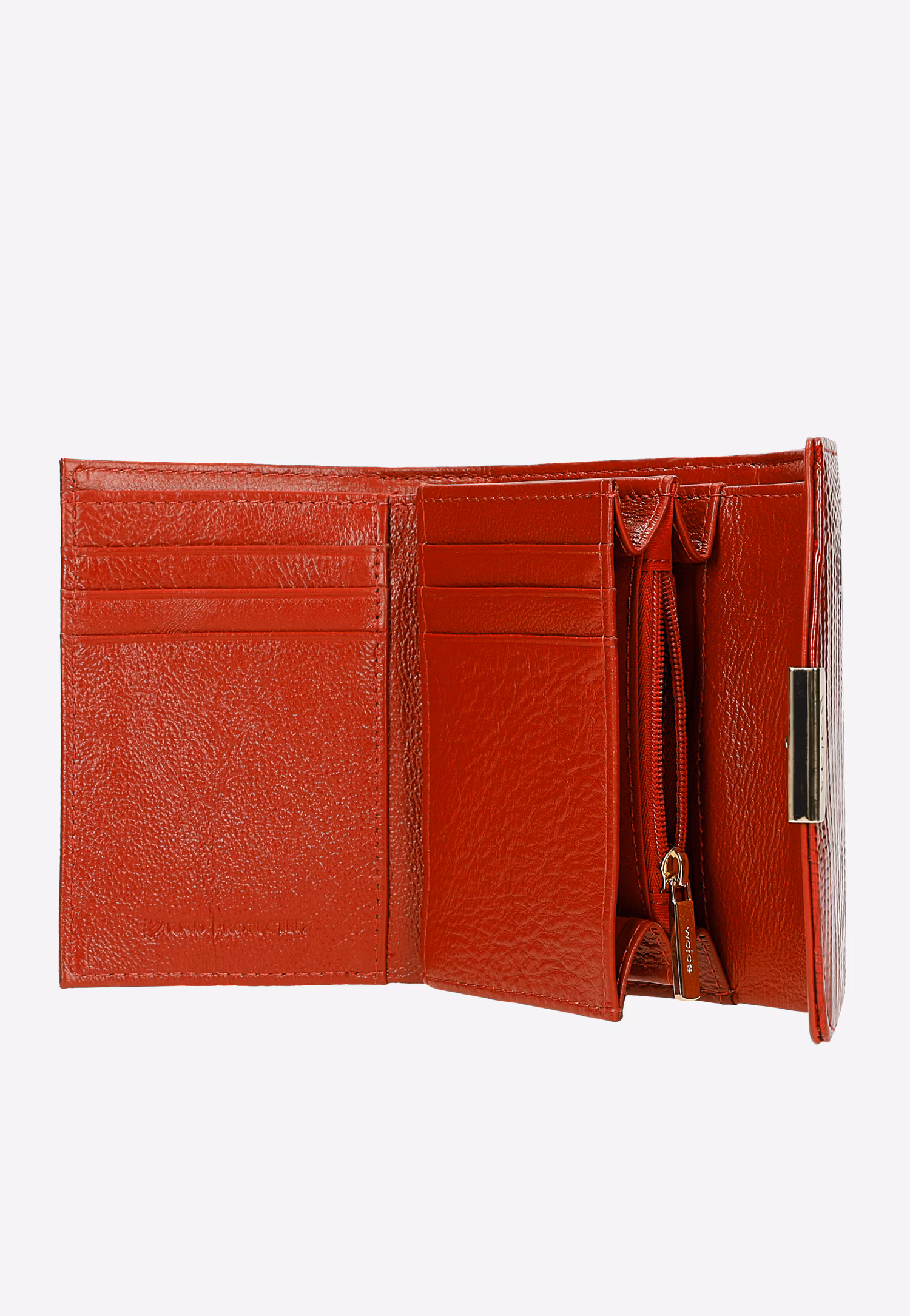 Mały lakierowany czerwony portfel damski z metalicznym połyskiem