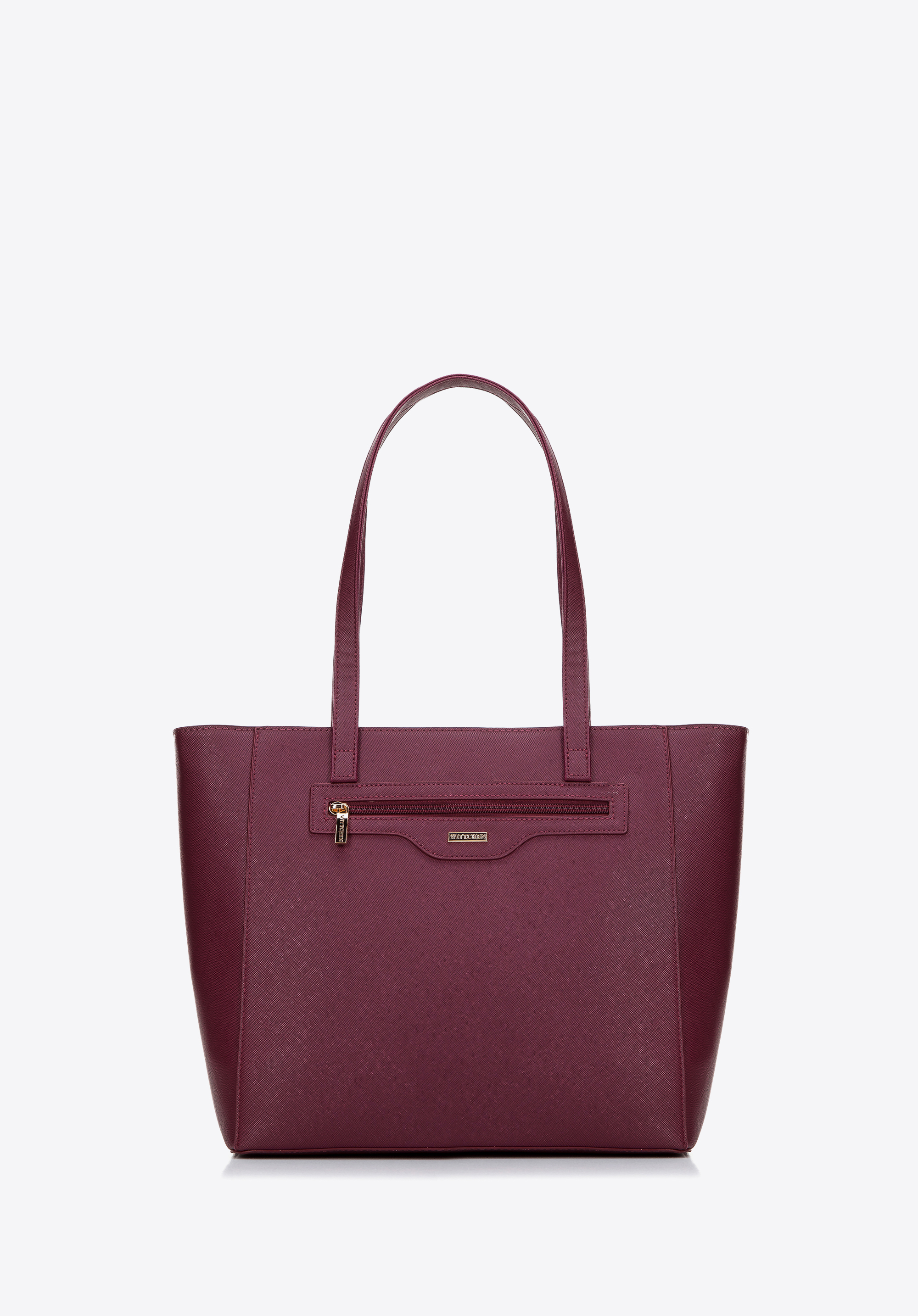 Torebka shopperka z ekoskóry saffiano z kieszenią z przodu