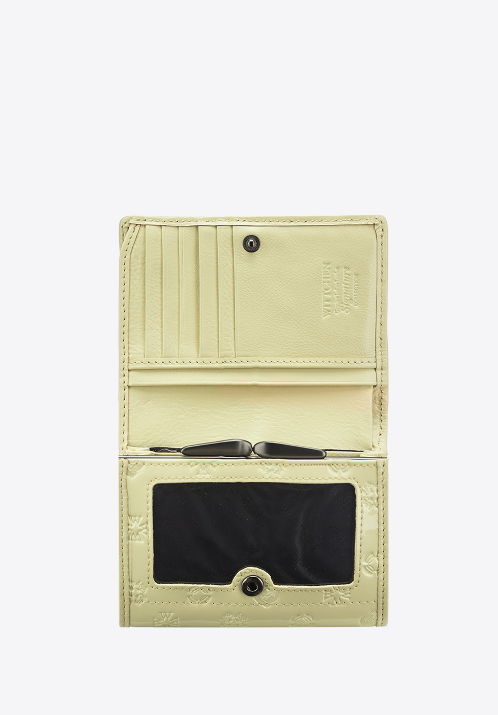 Damski portfel z lakierowanej skóry z monogramem mały