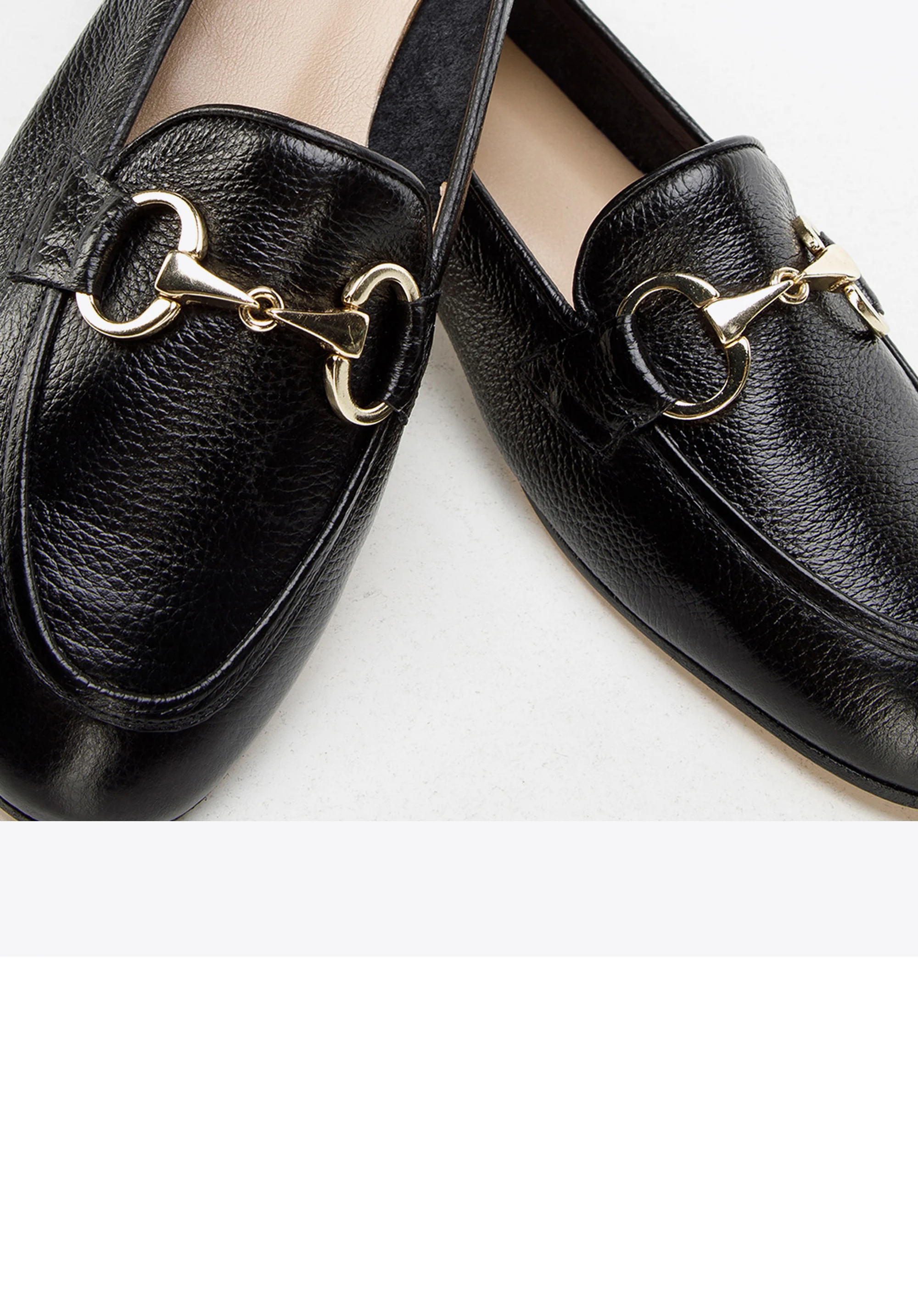 Damskie mokasyny skórzane z klamerką na płaskim obcasie