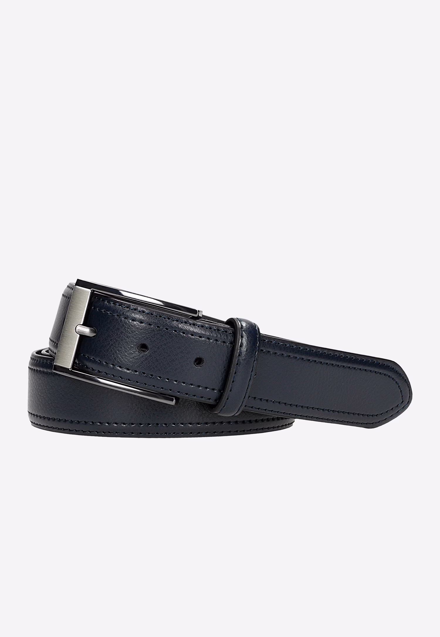 Granatowy skórzany pasek męski z otwartą klamrą
