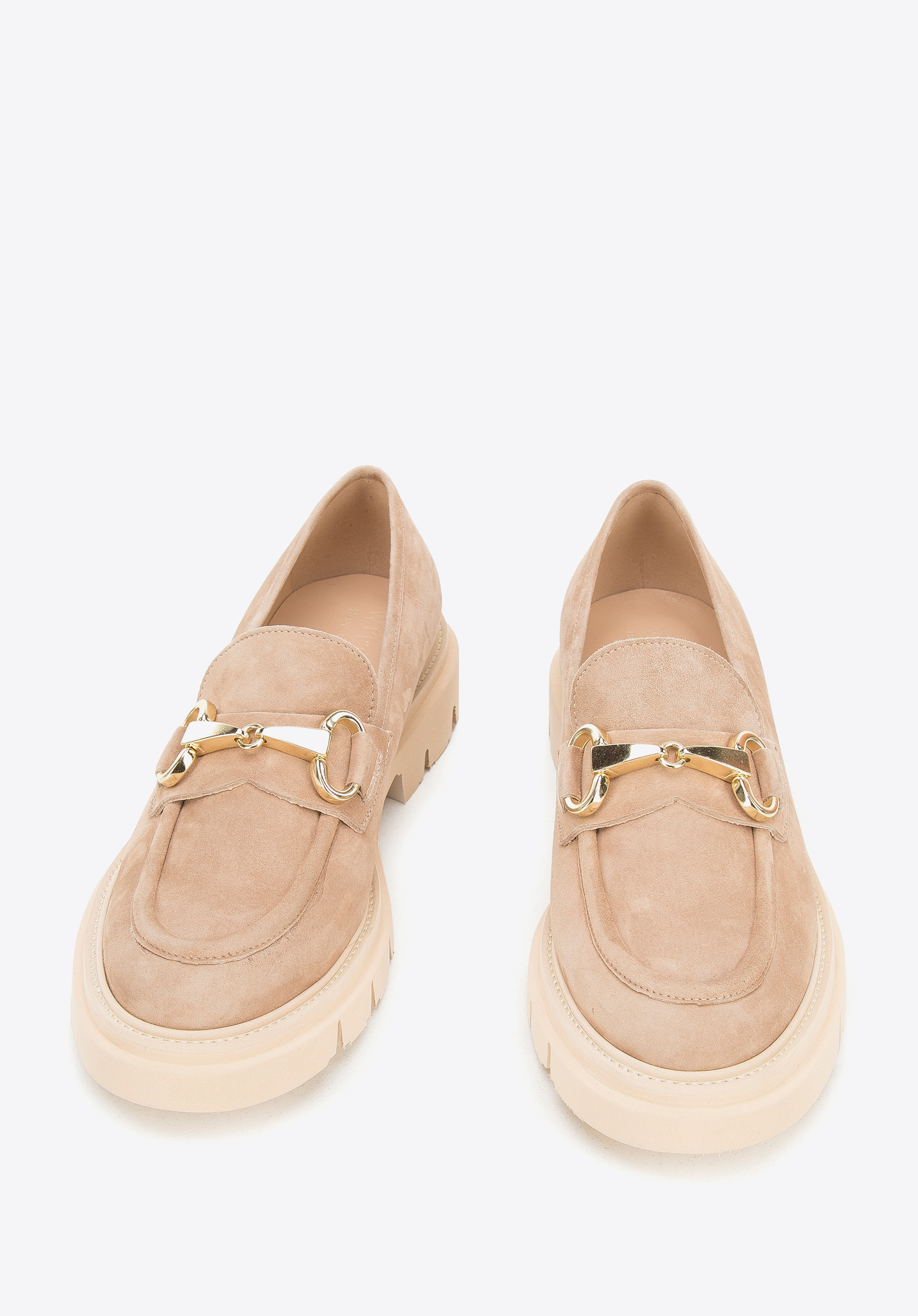 Damskie mokasyny zamszowe z klamerką na platformie