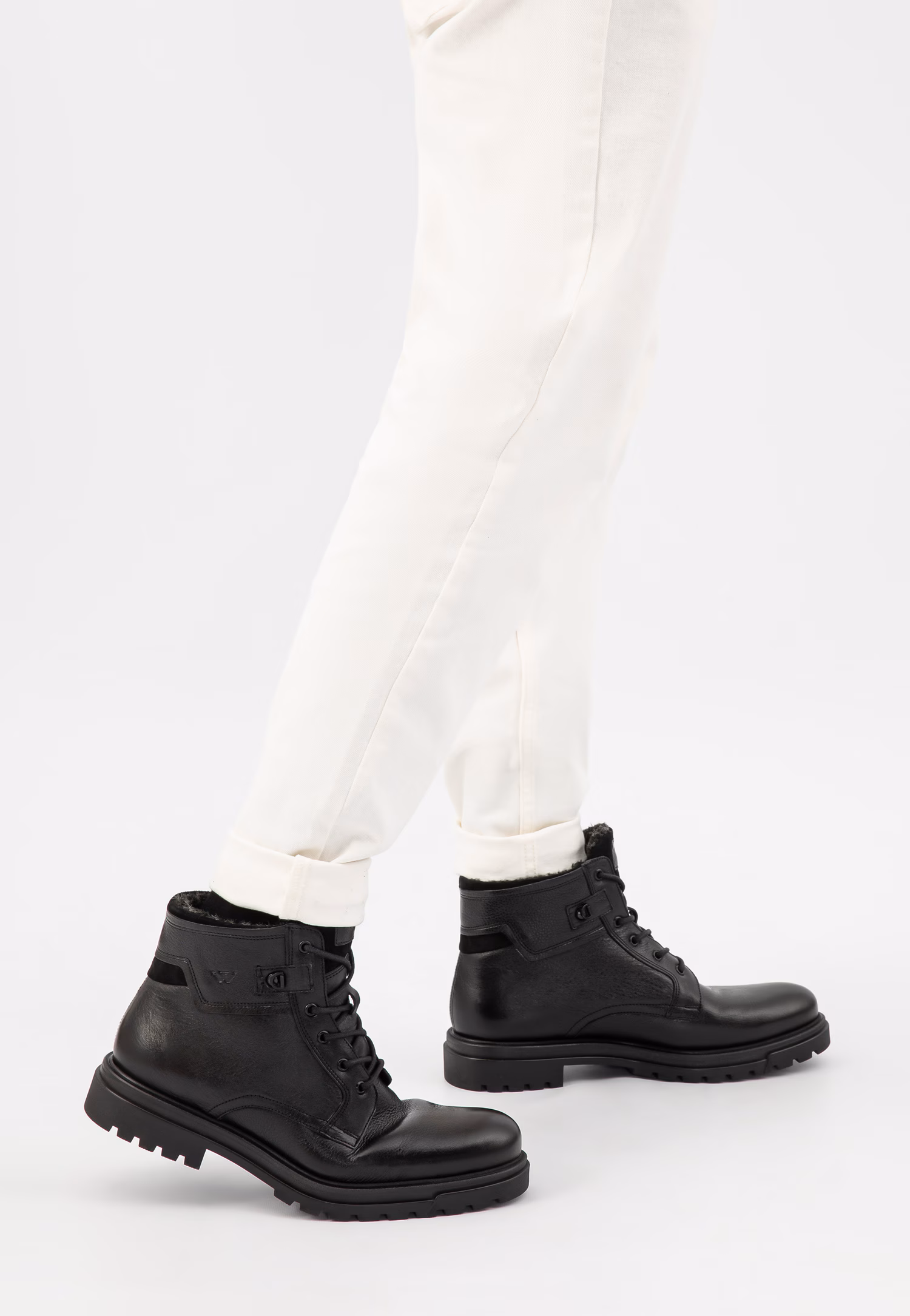 Brązowe workery męskie ze skóry licowej z ociepleniem